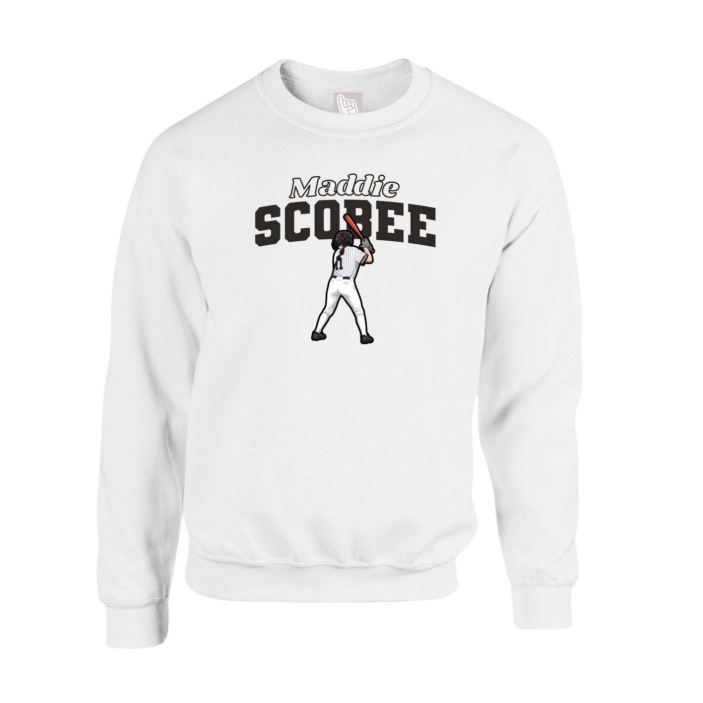 Fleece Crew — Name Arch in White