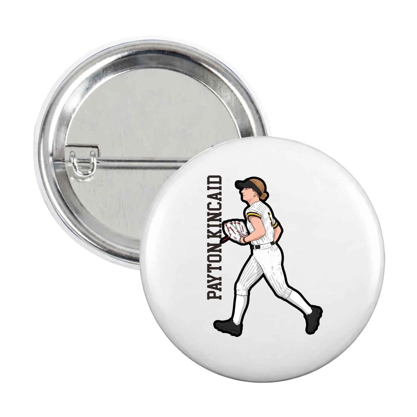 Game Day Button — Name Vertical in White