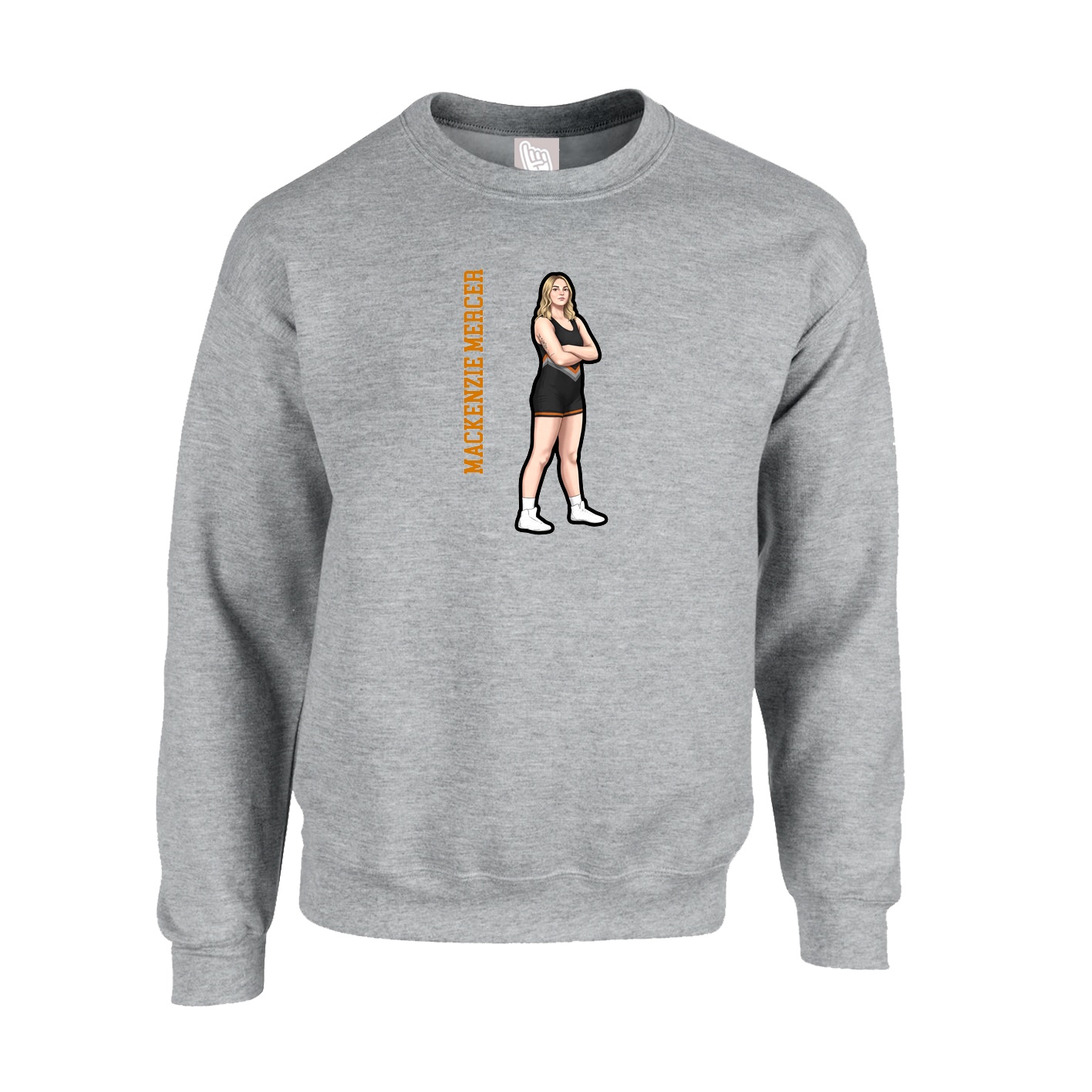 Fleece Crew — Name Vertical in Grey