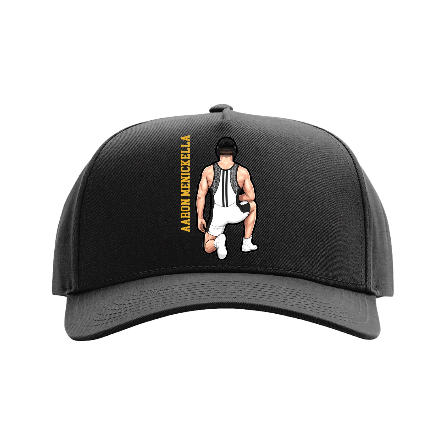 Full Fabric Five-Panel Champ Cap — Name Vertical in Black