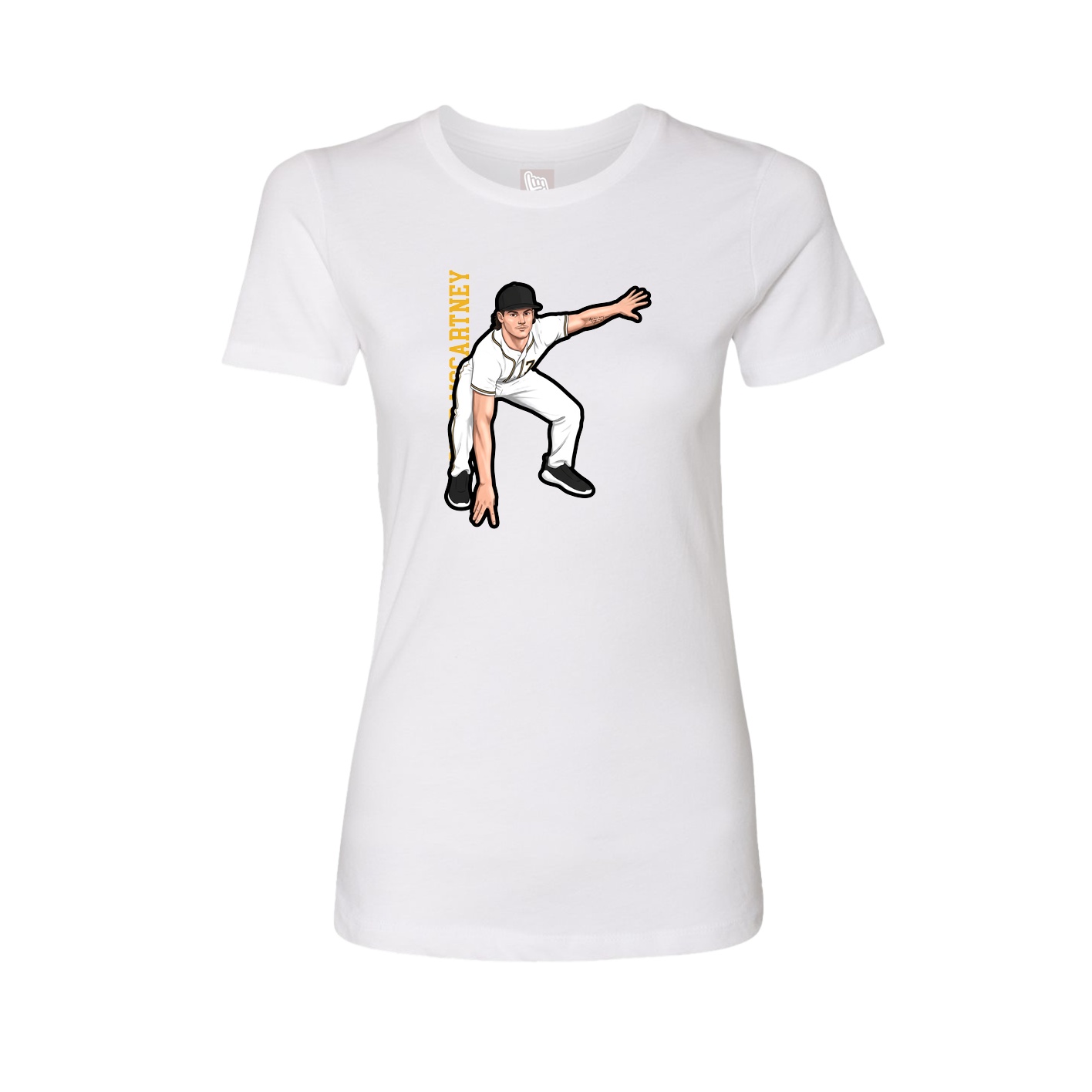 Fitted Women's Tee — Name Vertical in White