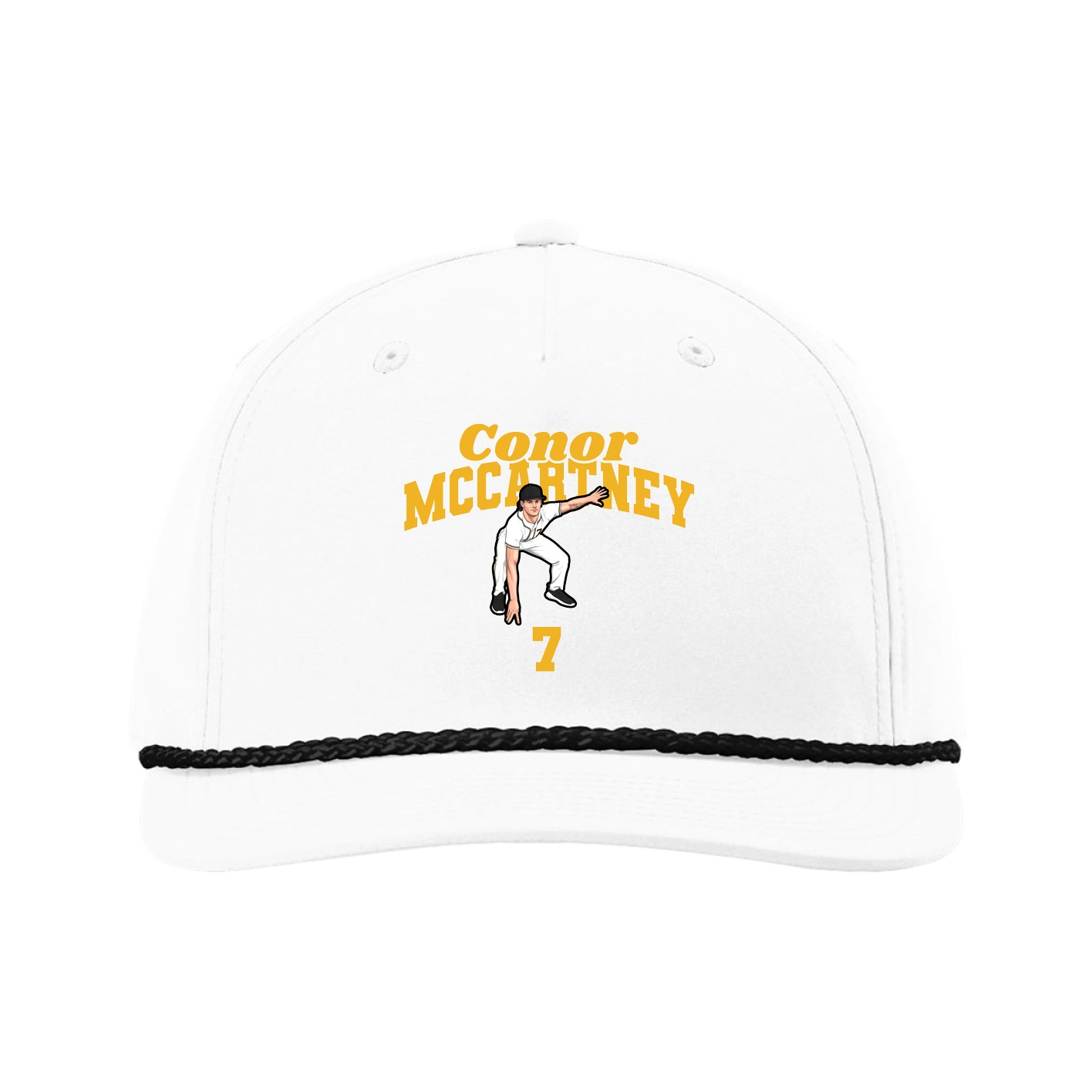 Five-Panel Classic Rope Cap — Signature Arch in White