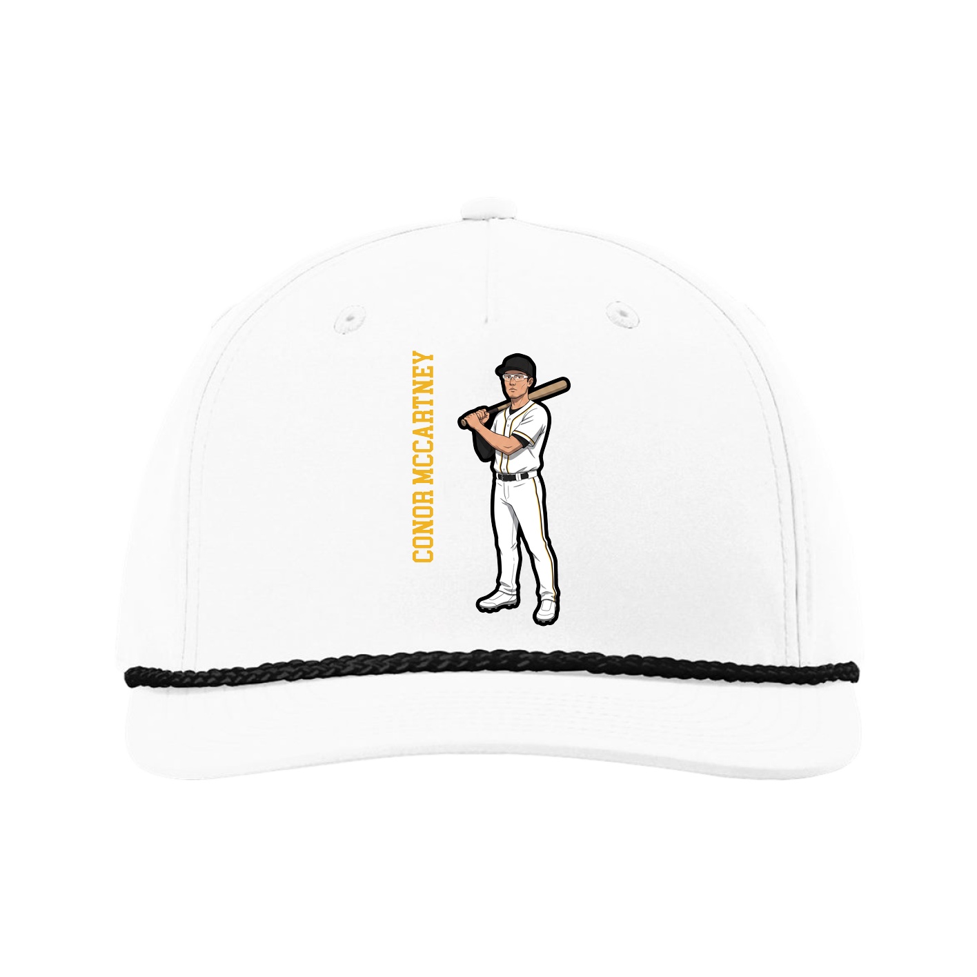 Five-Panel Classic Rope Cap — Name Vertical in White