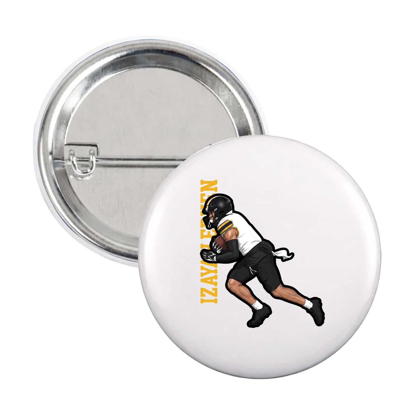 Game Day Button — Name Vertical in White