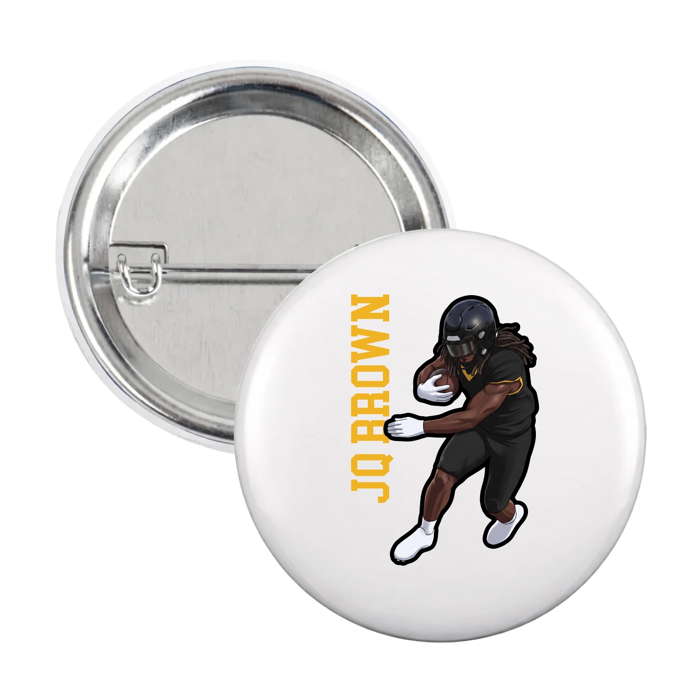 Game Day Button — Name Vertical in White
