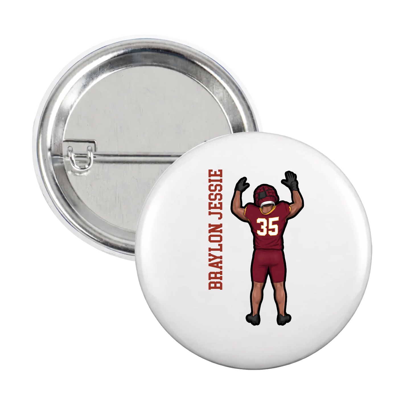 Game Day Button — Name Vertical in White