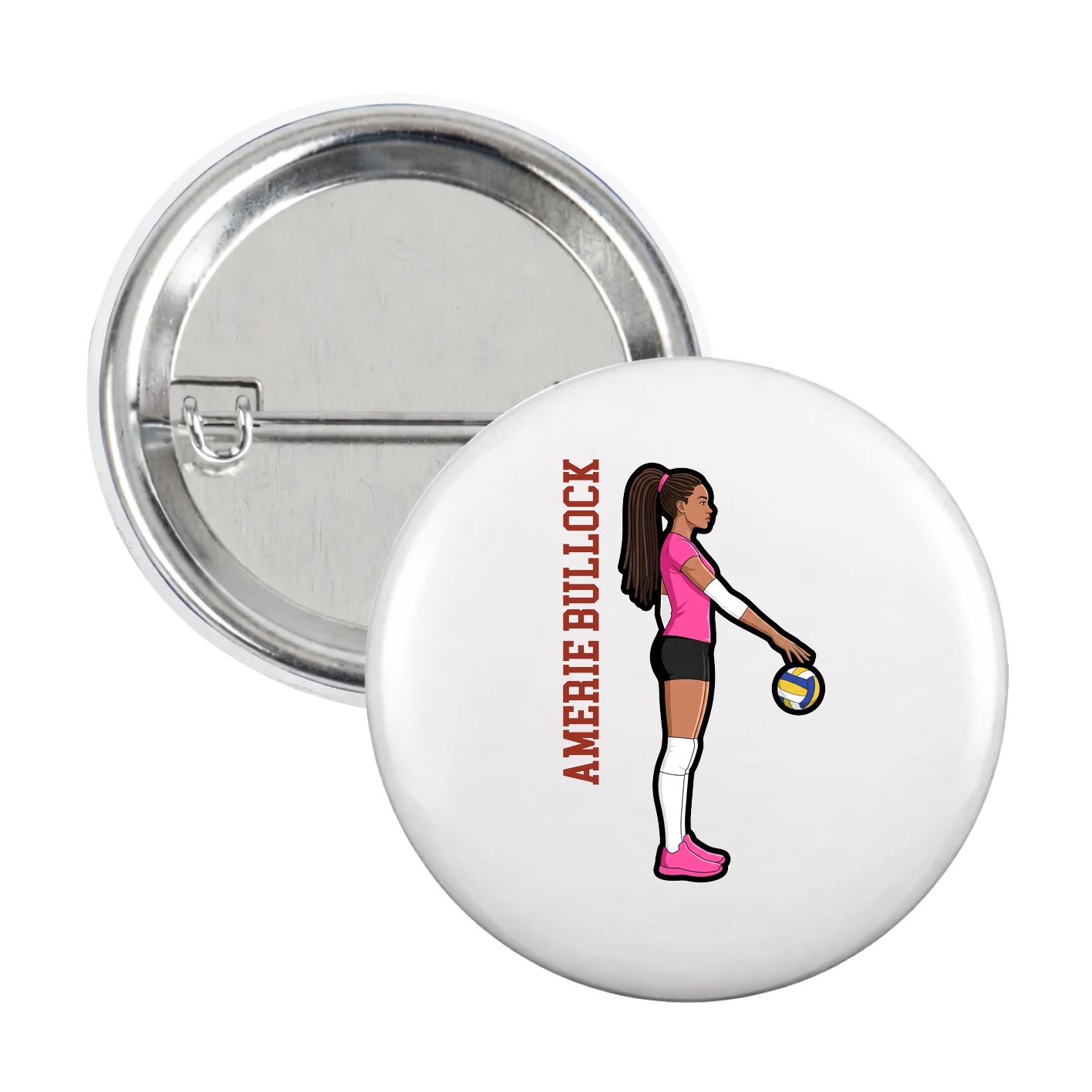 Game Day Button — Name Vertical in White