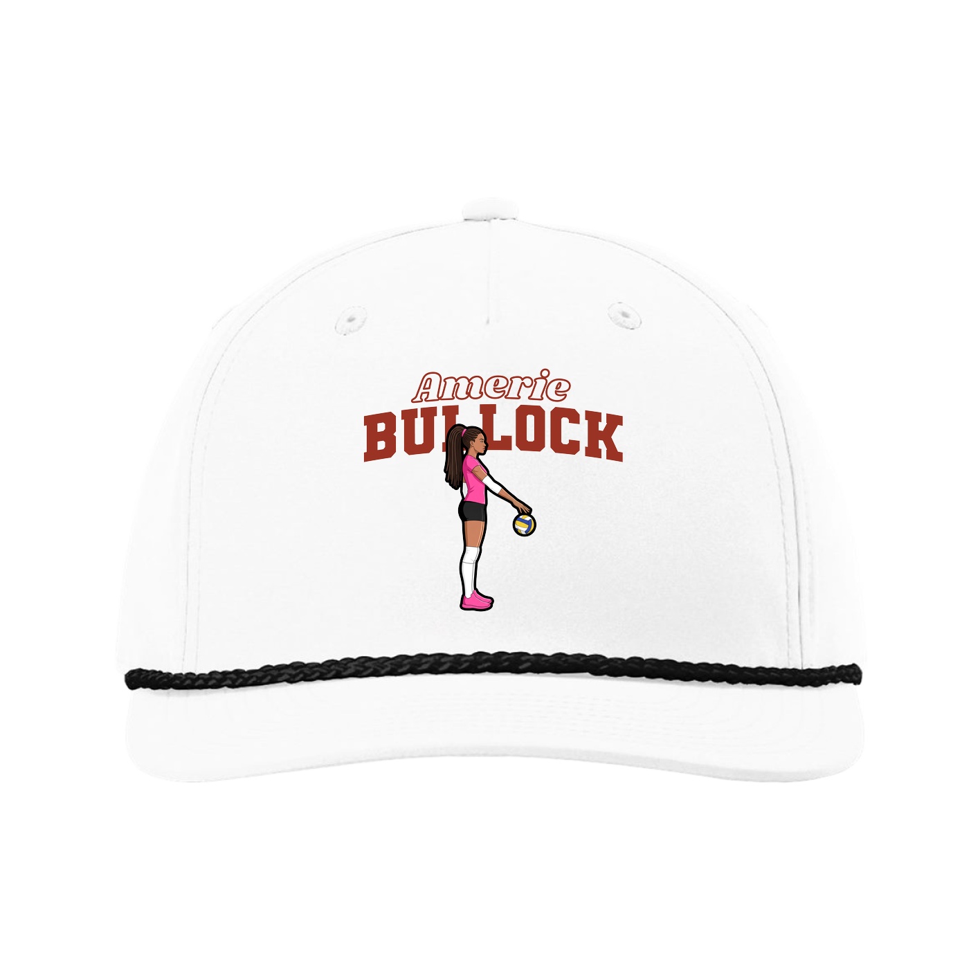 Five-Panel Classic Rope Cap — Name Arch in White
