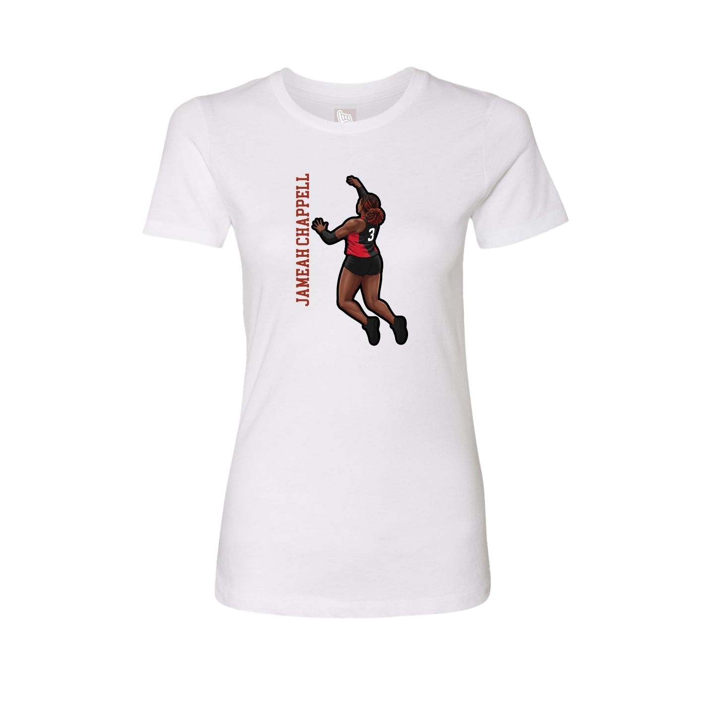 Fitted Women's Tee — Name Vertical in White