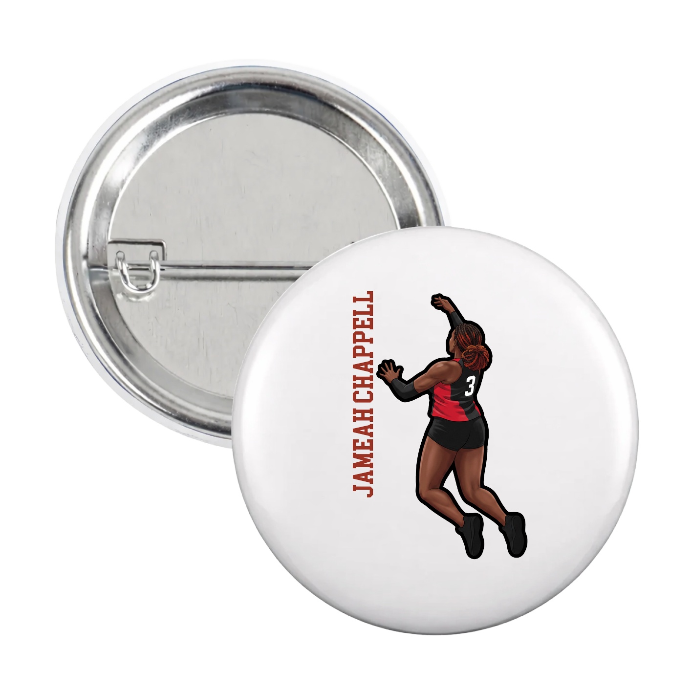 Game Day Button — Name Vertical in White