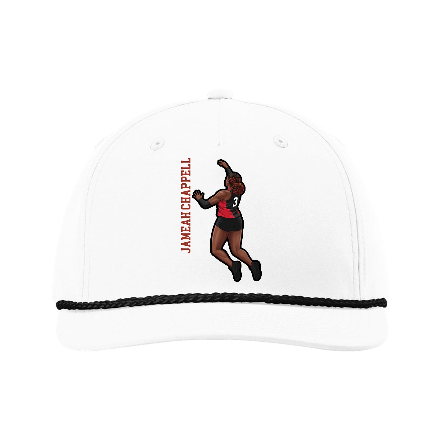 Five-Panel Classic Rope Cap — Name Vertical in White