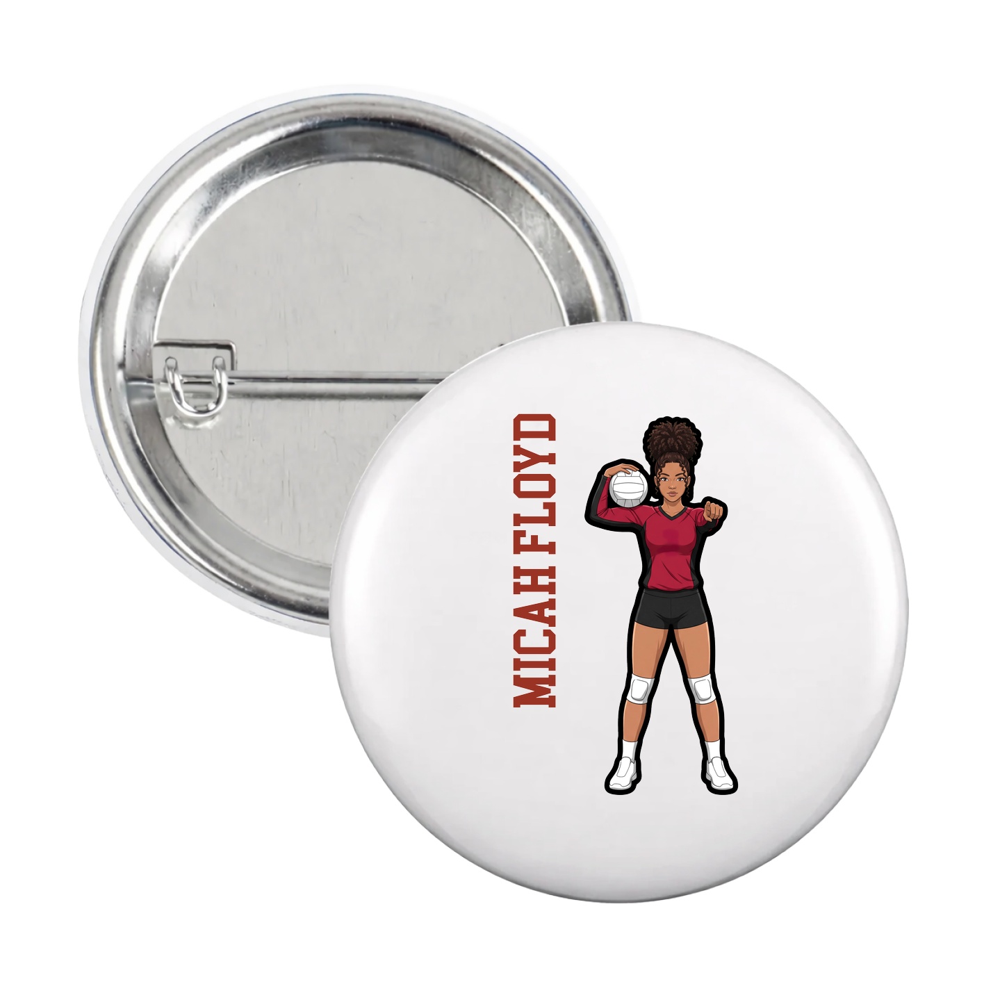 Game Day Button — Name Vertical in White