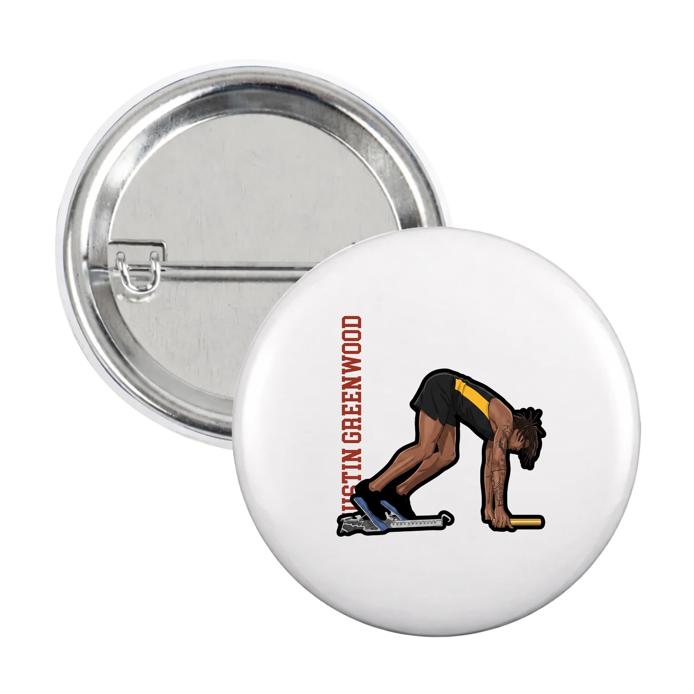 Game Day Button — Name Vertical in White