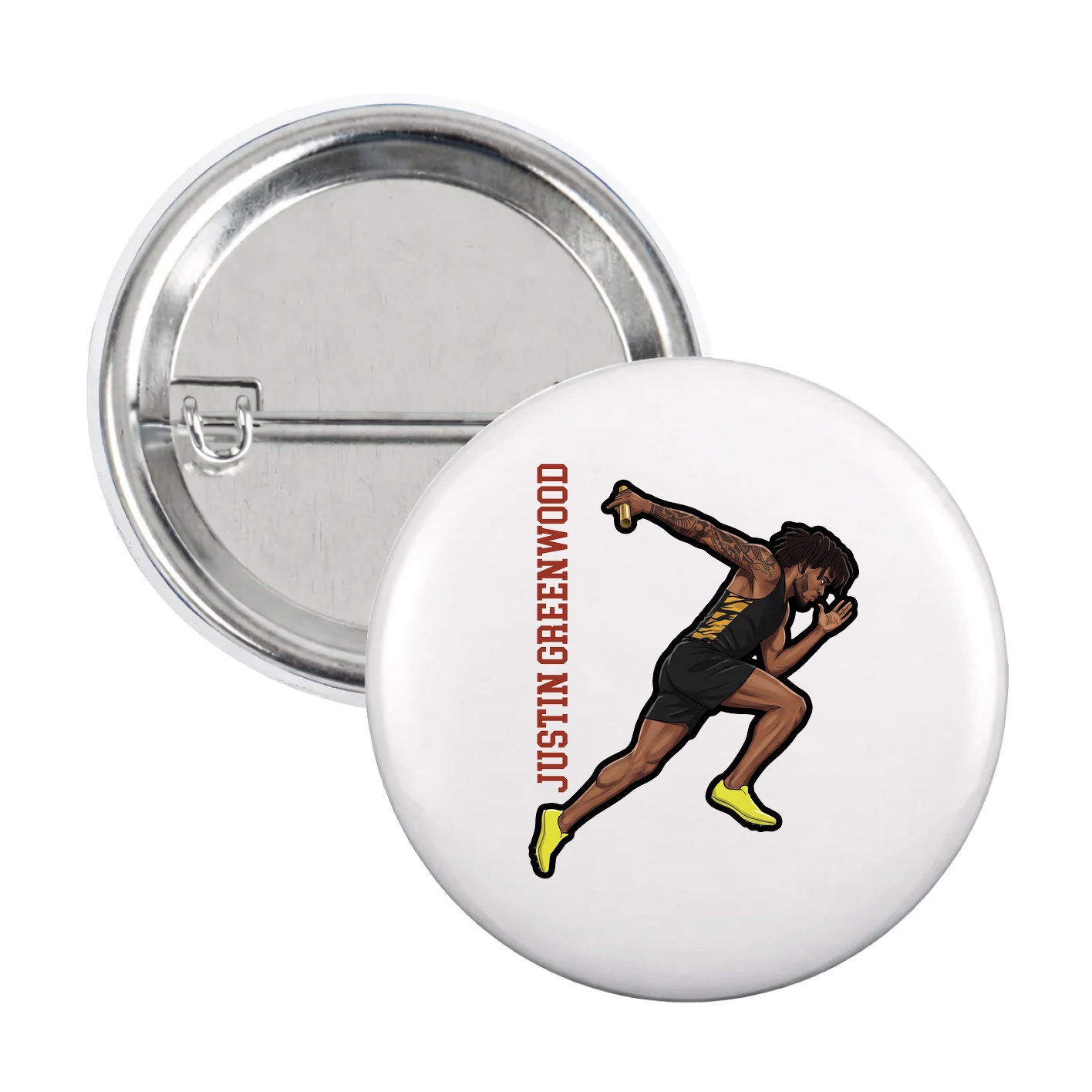 Game Day Button — Name Vertical in White