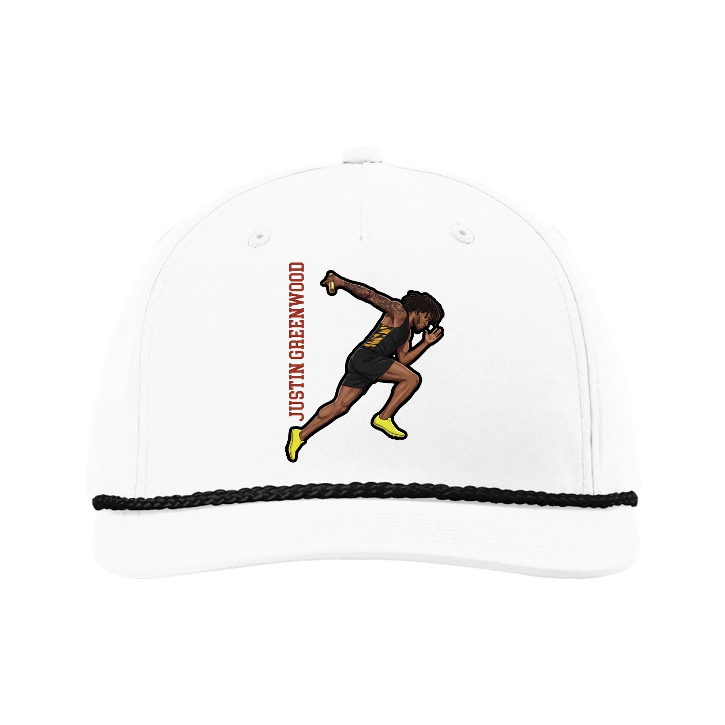 Five-Panel Classic Rope Cap — Name Vertical in White