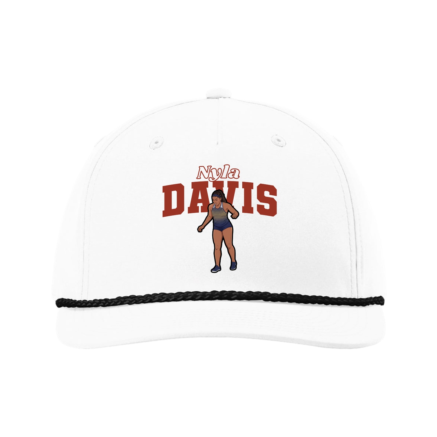 Five-Panel Classic Rope Cap — Name Arch in White