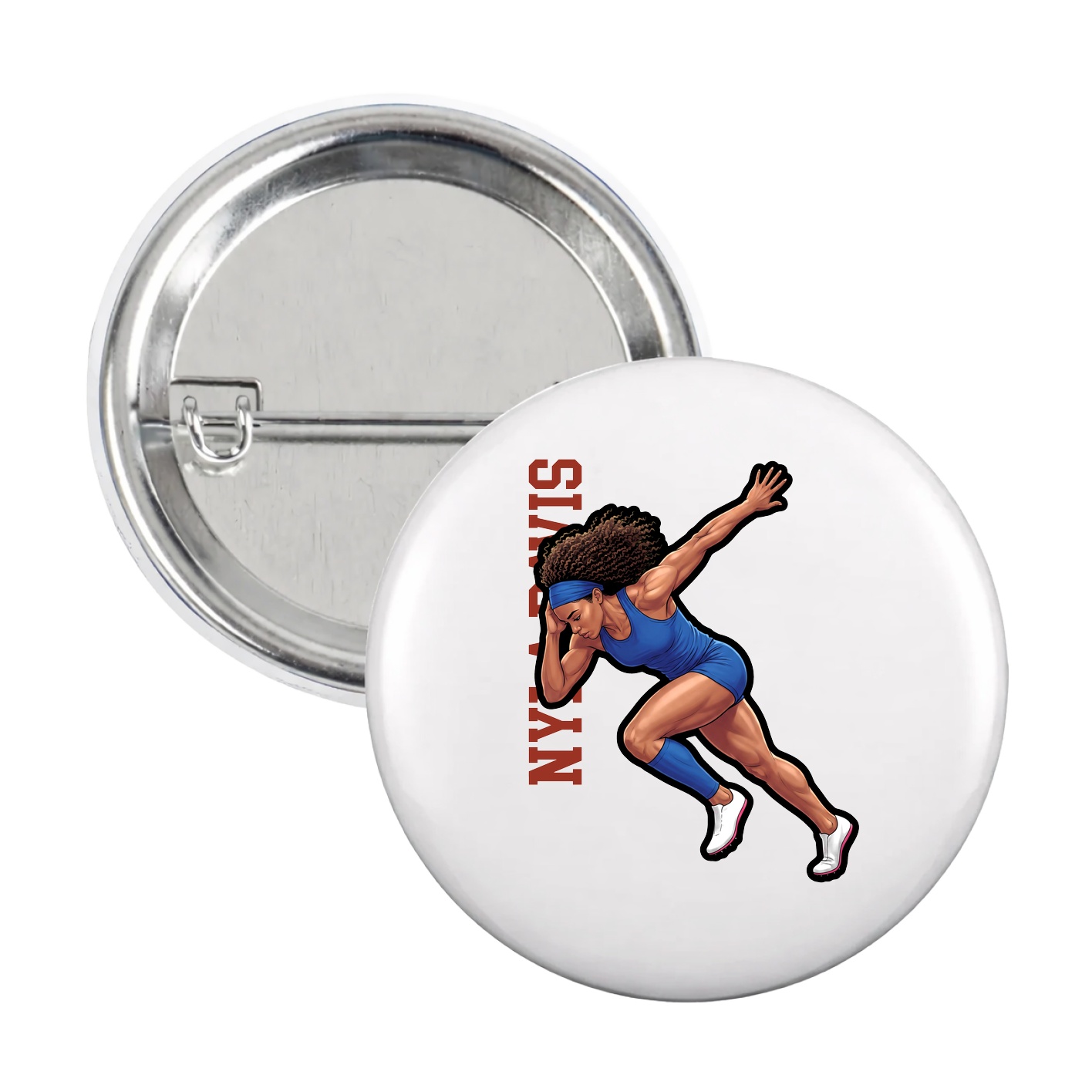 Game Day Button — Name Vertical in White