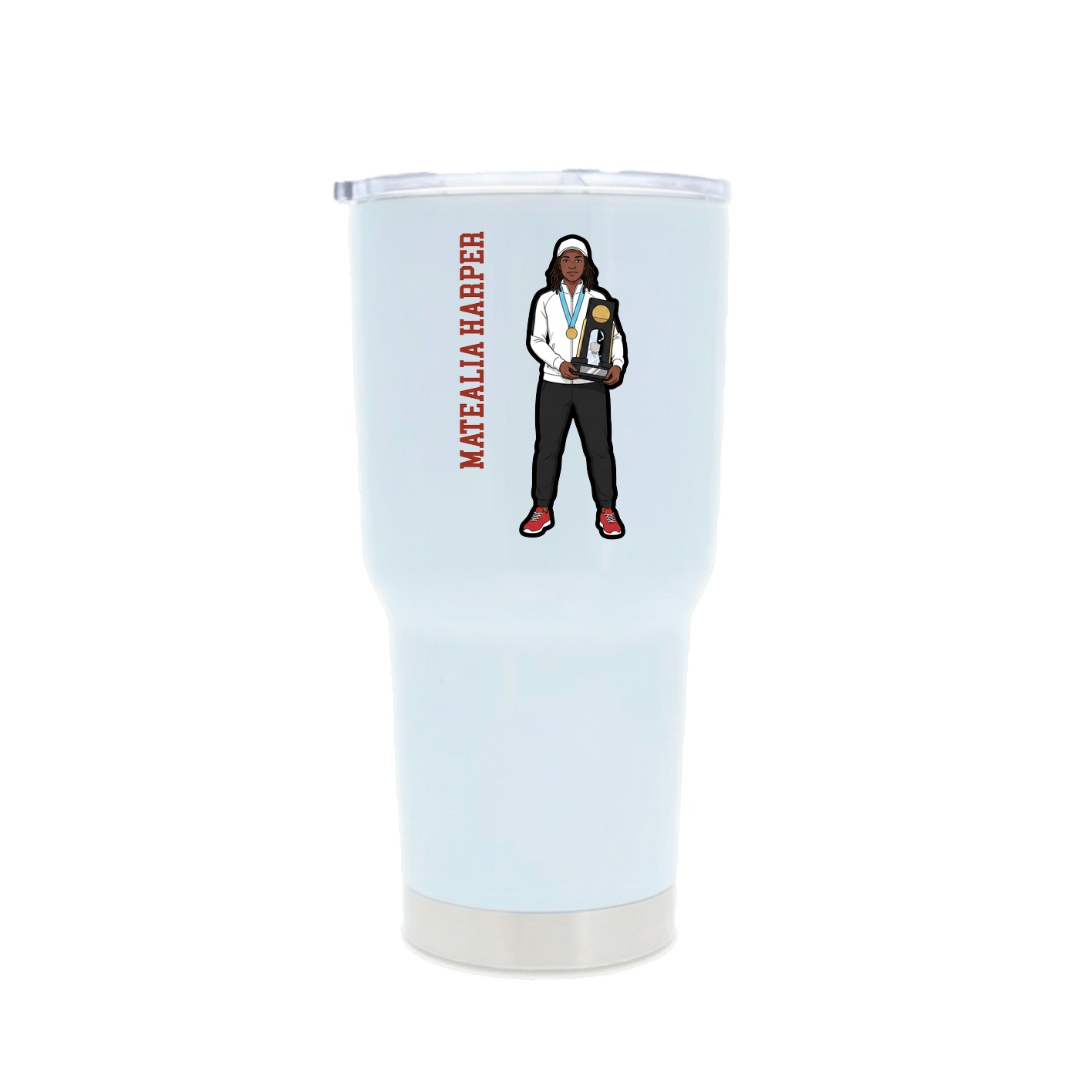 30oz Stainless Steel Tumbler — Name Vertical in White