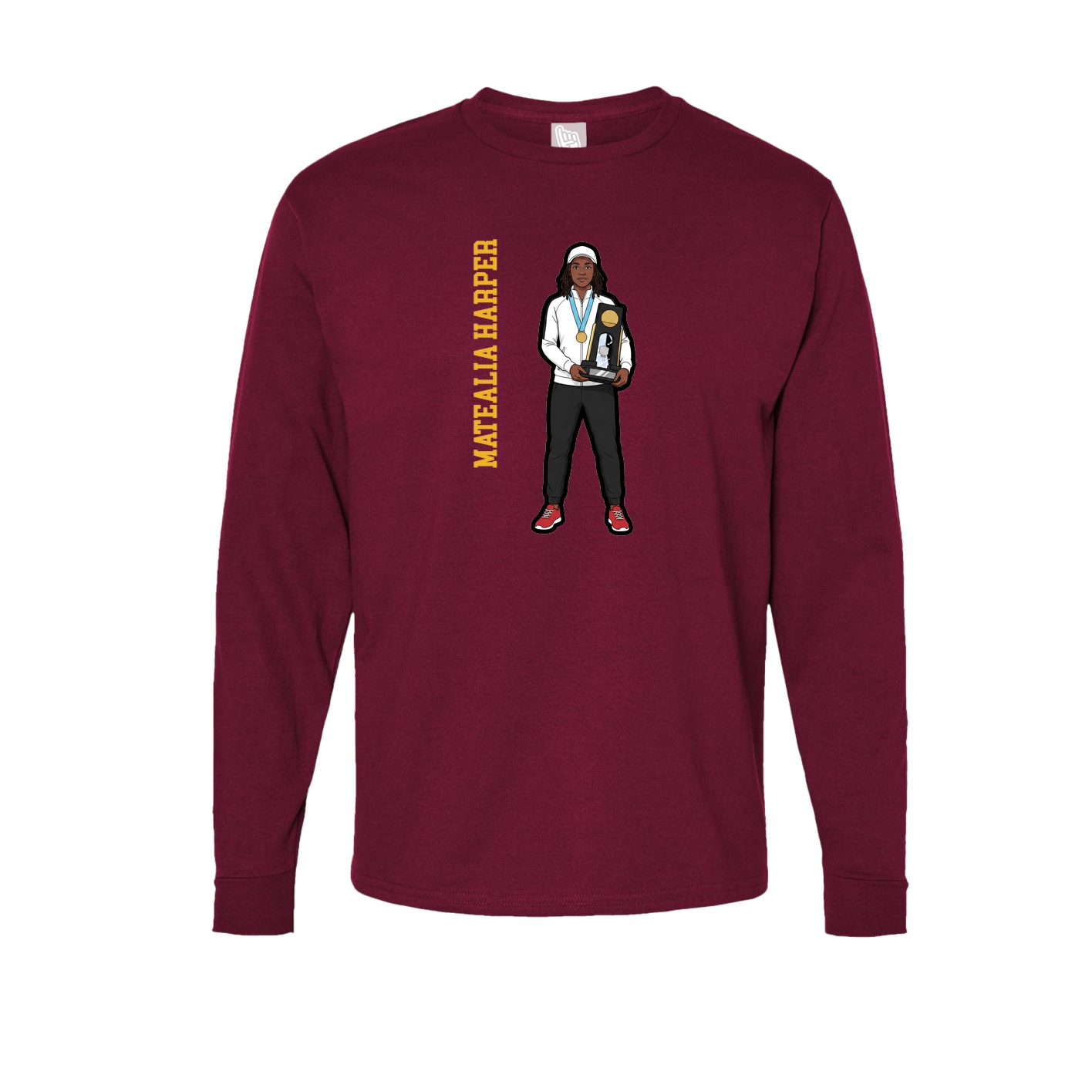 Long Sleeve Tee — Name Vertical in Cardinal