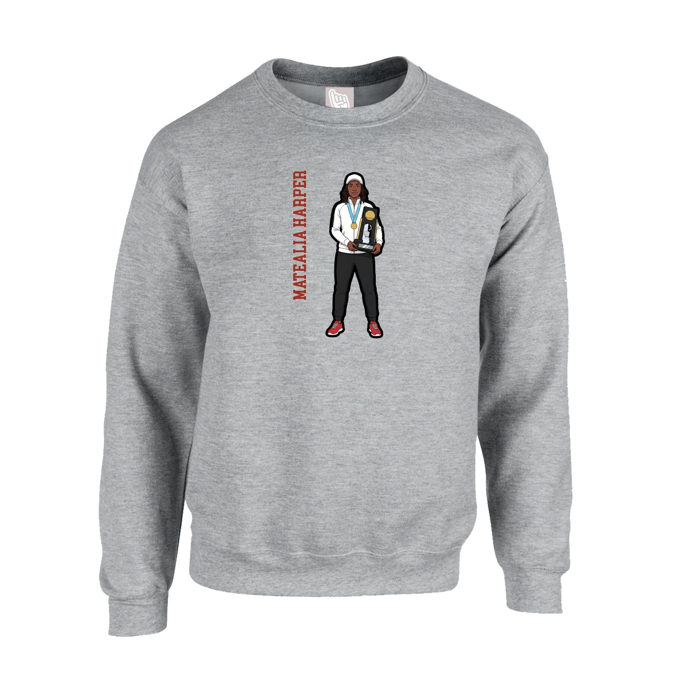 Fleece Crew — Name Vertical in Grey
