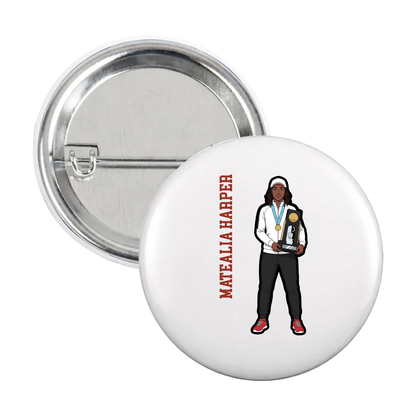 Game Day Button — Name Vertical in White