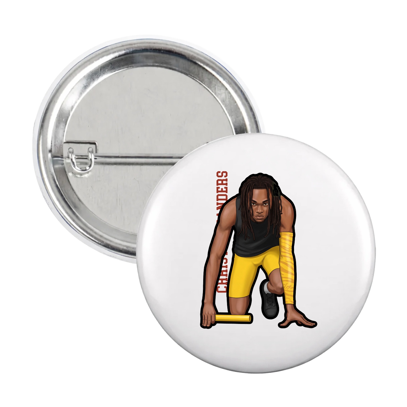 Game Day Button — Name Vertical in White