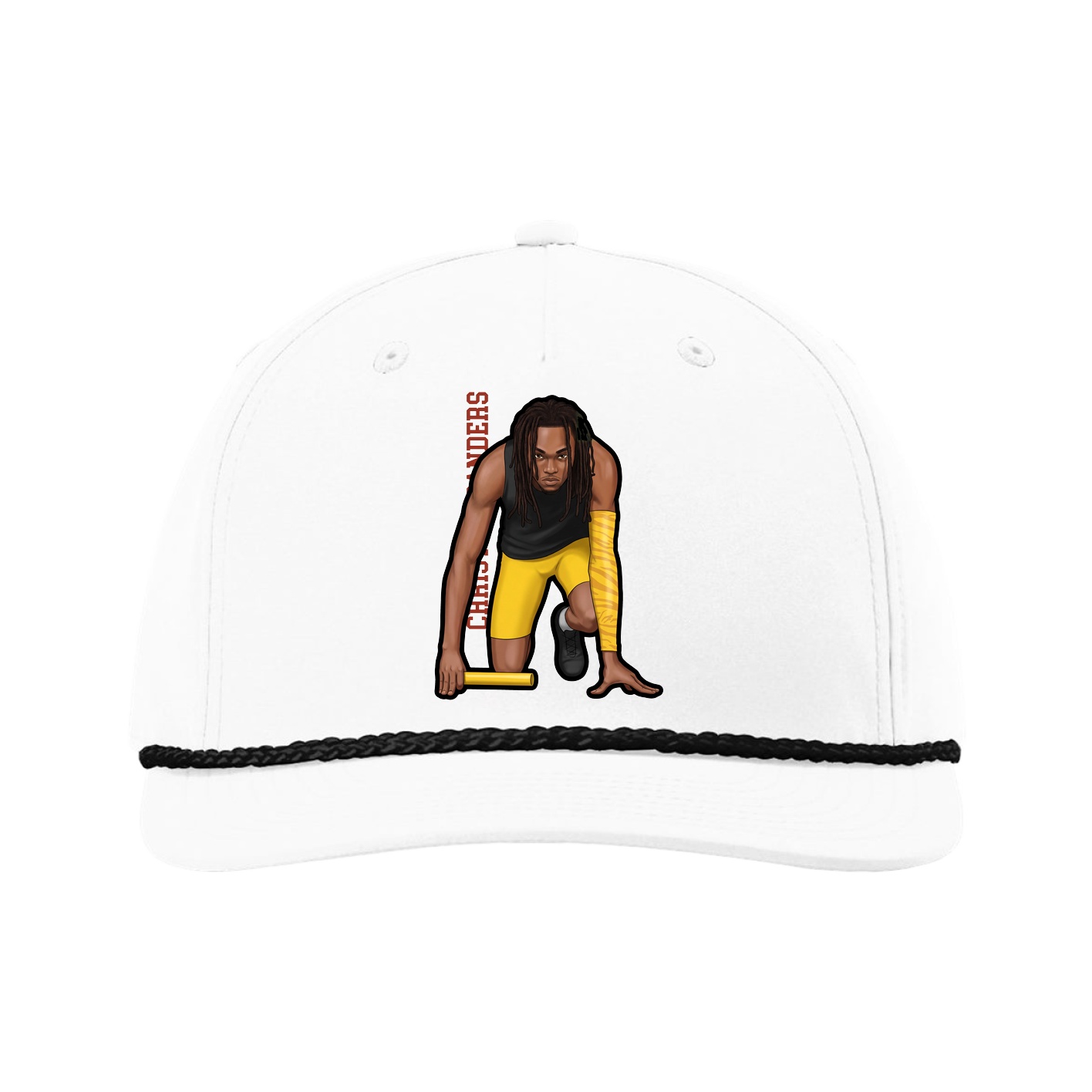Five-Panel Classic Rope Cap — Name Vertical in White