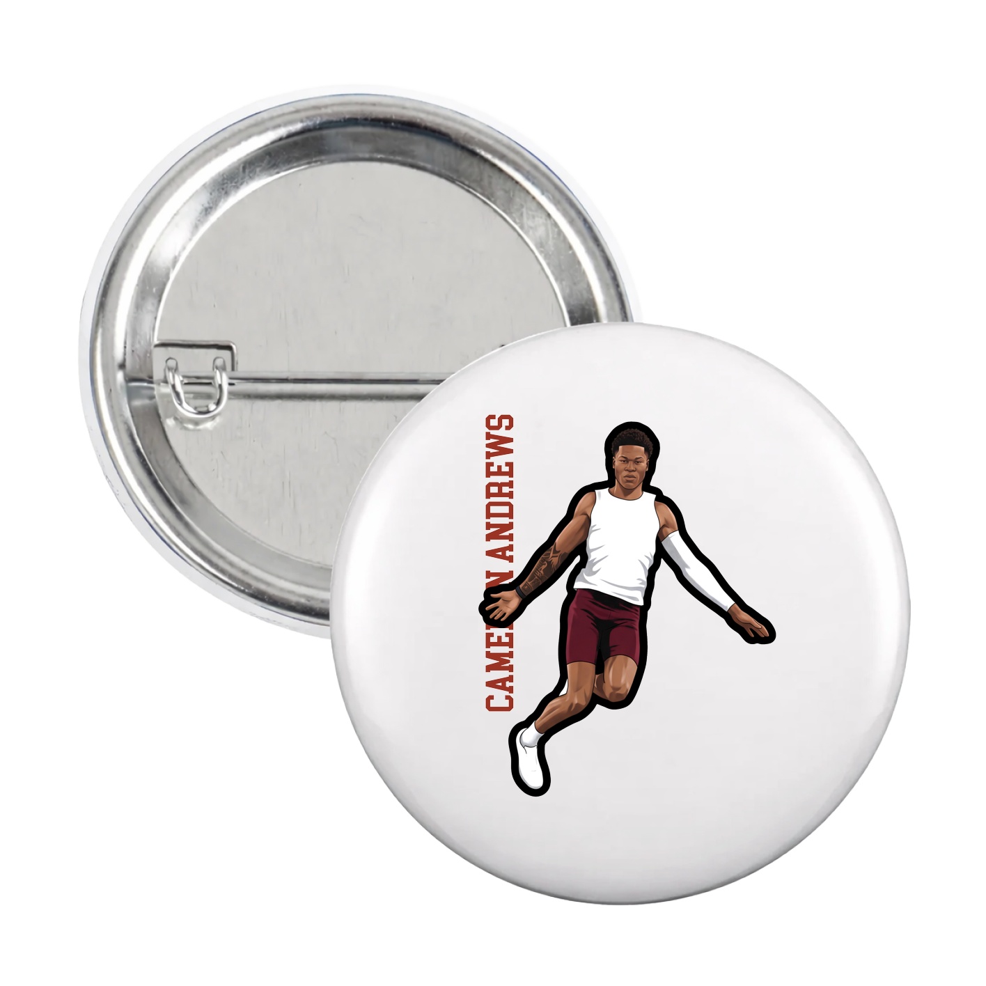 Game Day Button — Name Vertical in White