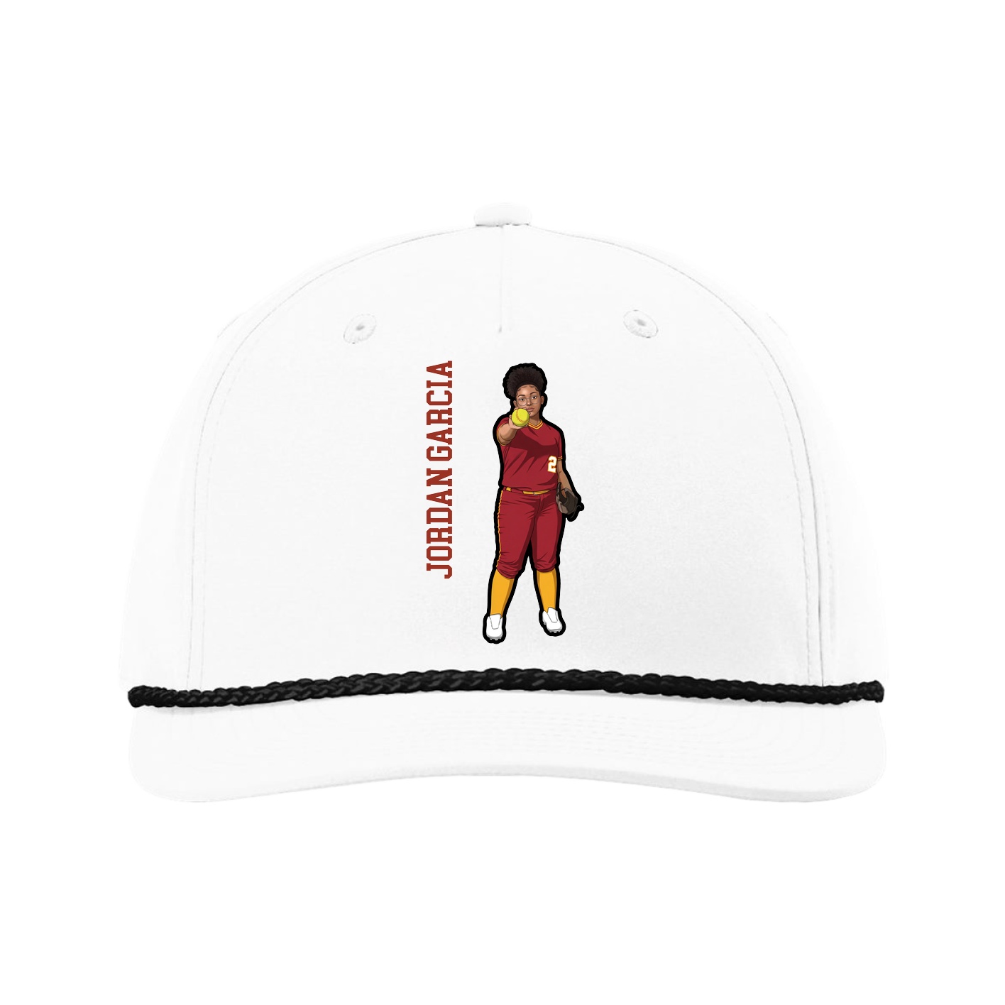 Five-Panel Classic Rope Cap — Name Vertical in White
