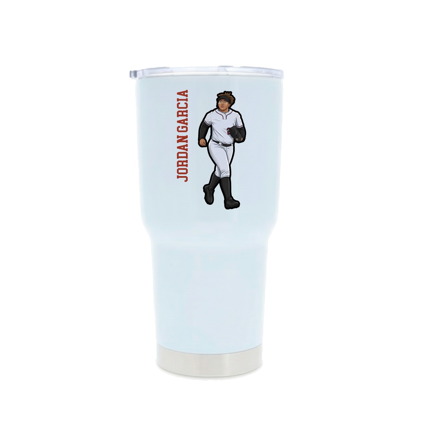 30oz Stainless Steel Tumbler — Name Vertical in White
