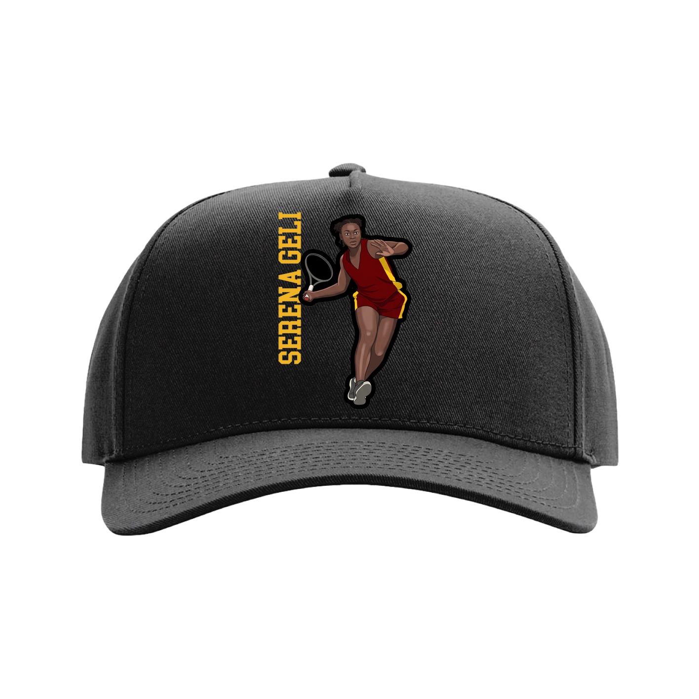 Full Fabric Five-Panel Champ Cap — Name Vertical in Black