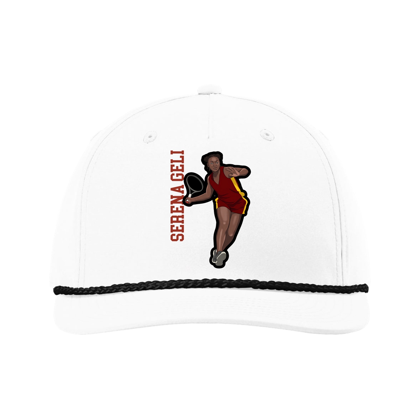 Five-Panel Classic Rope Cap — Name Vertical in White