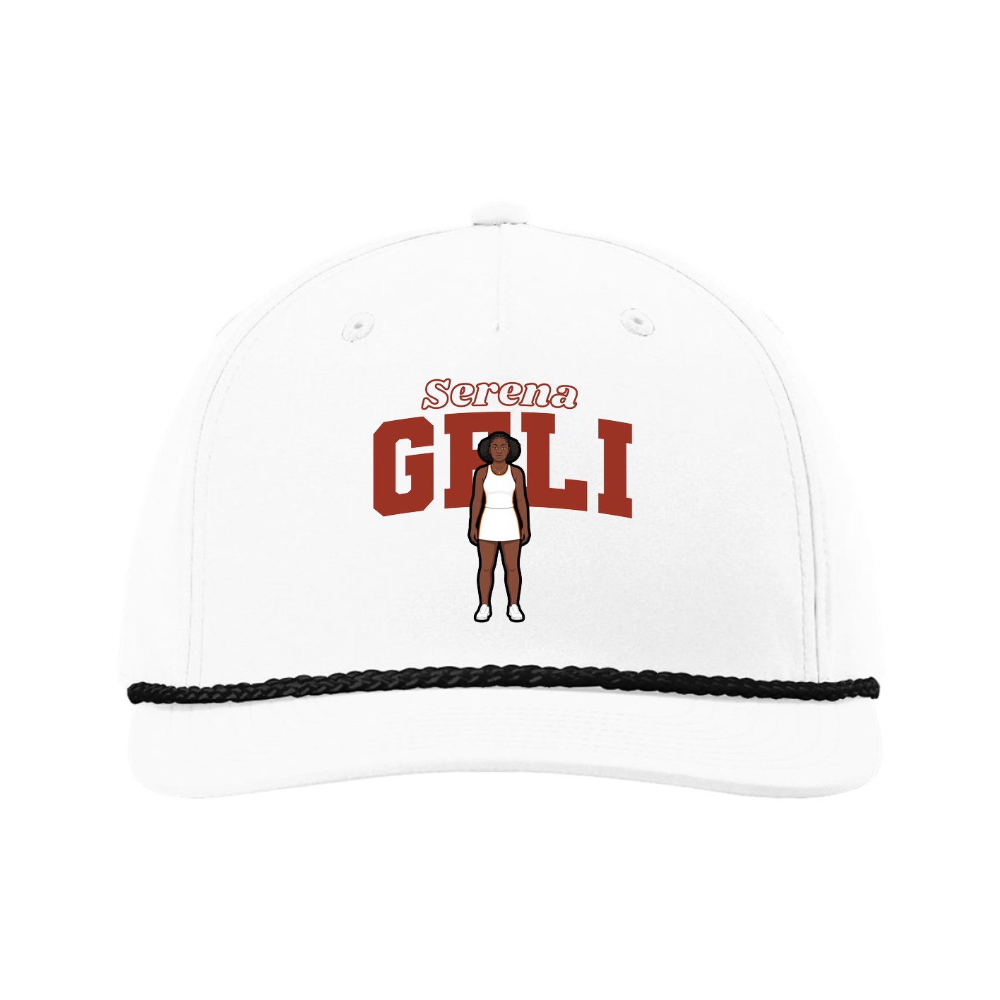 Five-Panel Classic Rope Cap — Name Arch in White