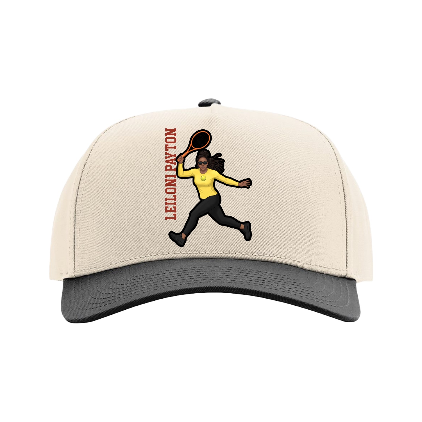 Full Fabric Five-Panel Champ Cap — Name Vertical in Cream/Black