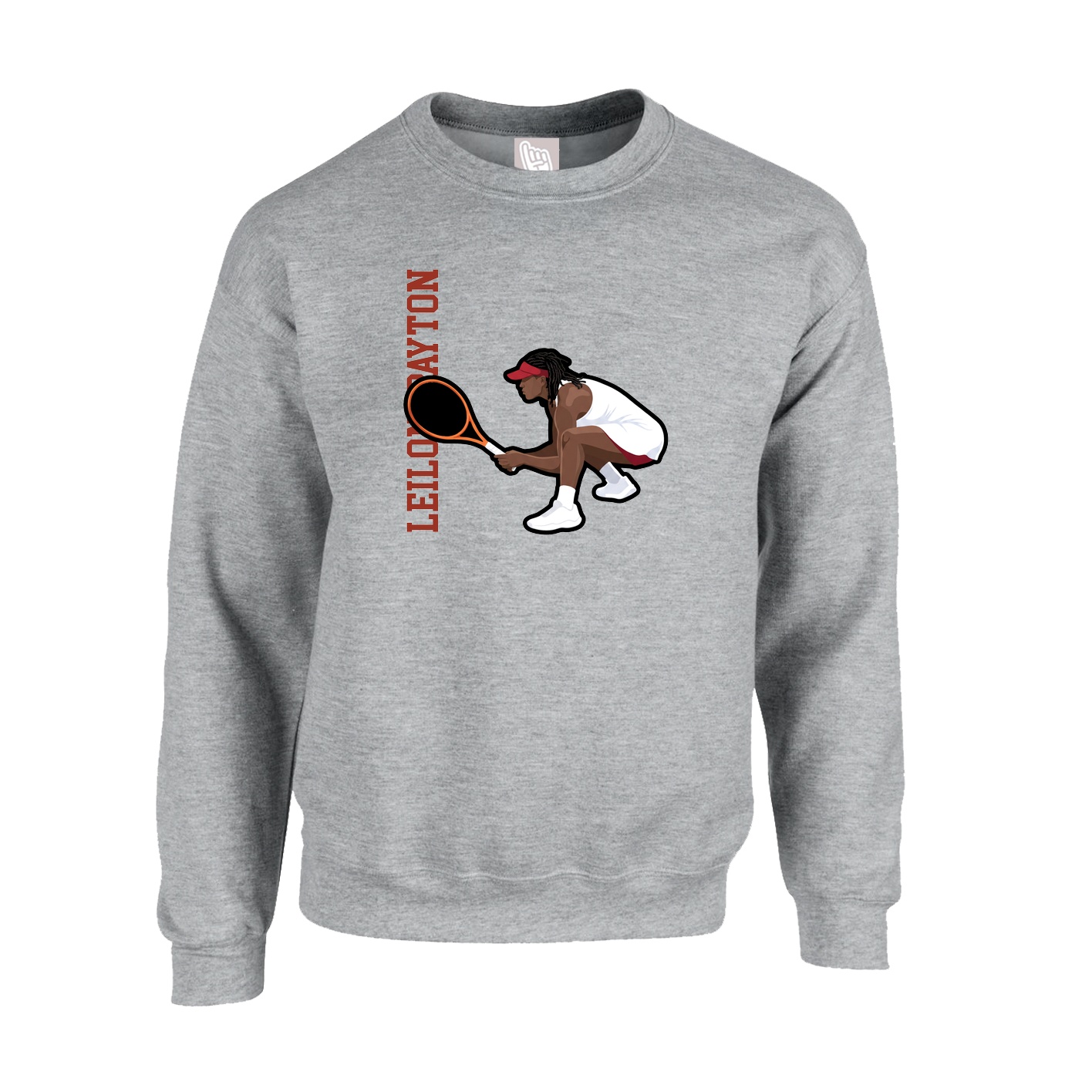 Fleece Crew — Name Vertical in Grey