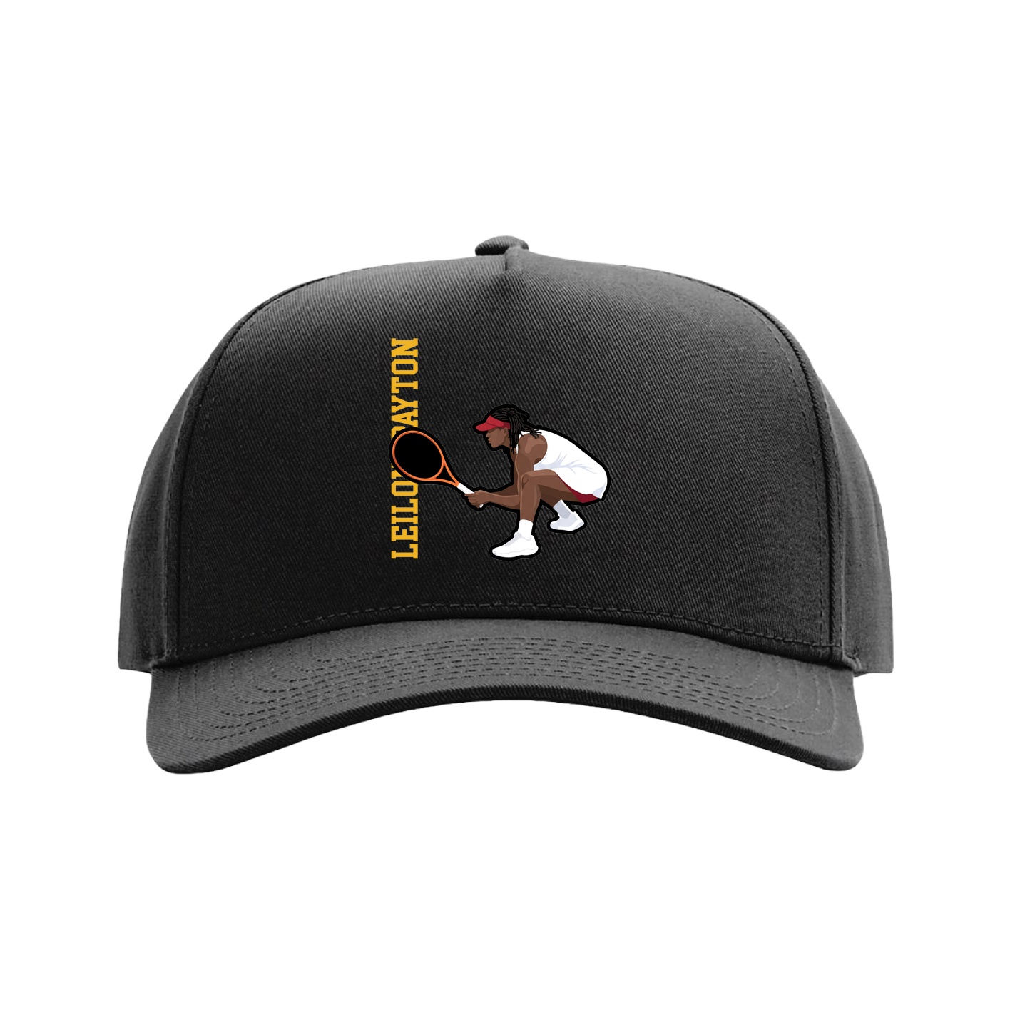 Full Fabric Five-Panel Champ Cap — Name Vertical in Black