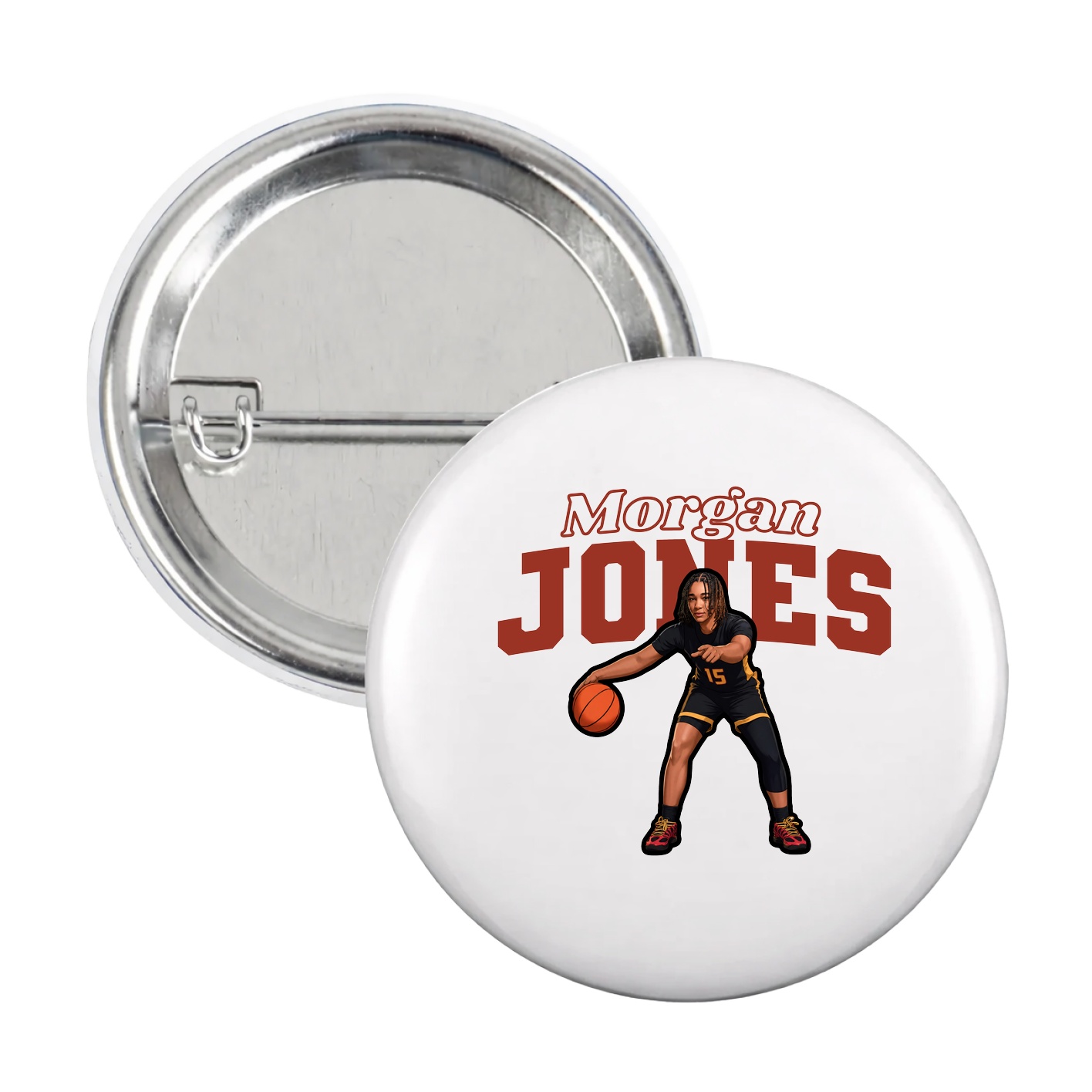 Game Day Button — Name Arch in White