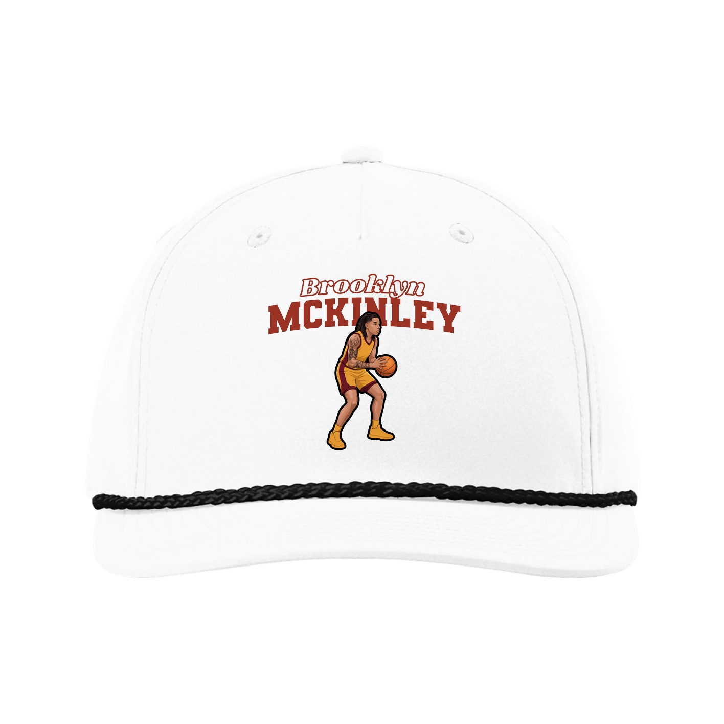 Five-Panel Classic Rope Cap — Name Arch in White