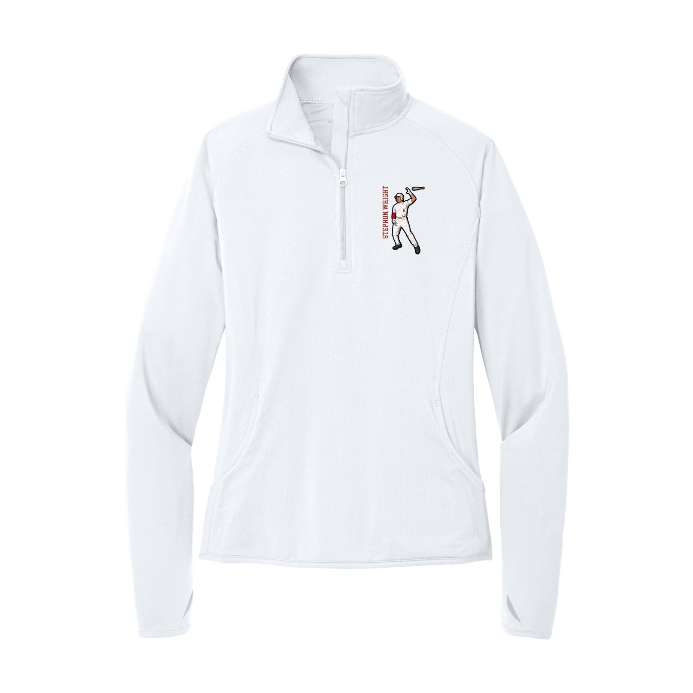 Women's Q-Zip Pullover — Name Vertical in White