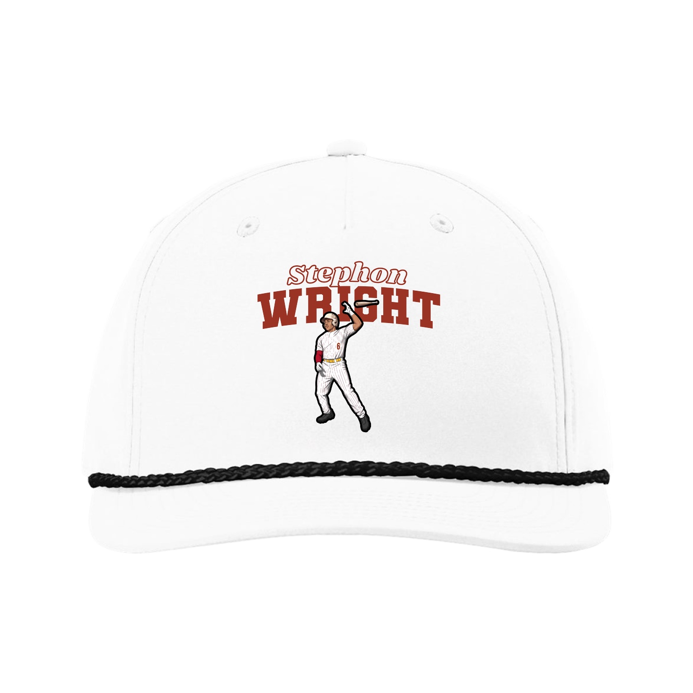 Five-Panel Classic Rope Cap — Name Arch in White