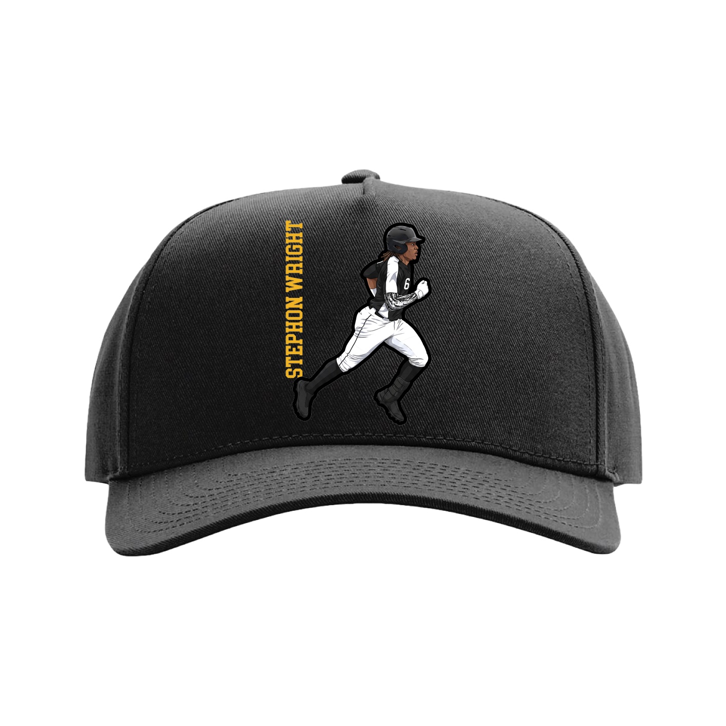 Full Fabric Five-Panel Champ Cap — Name Vertical in Black