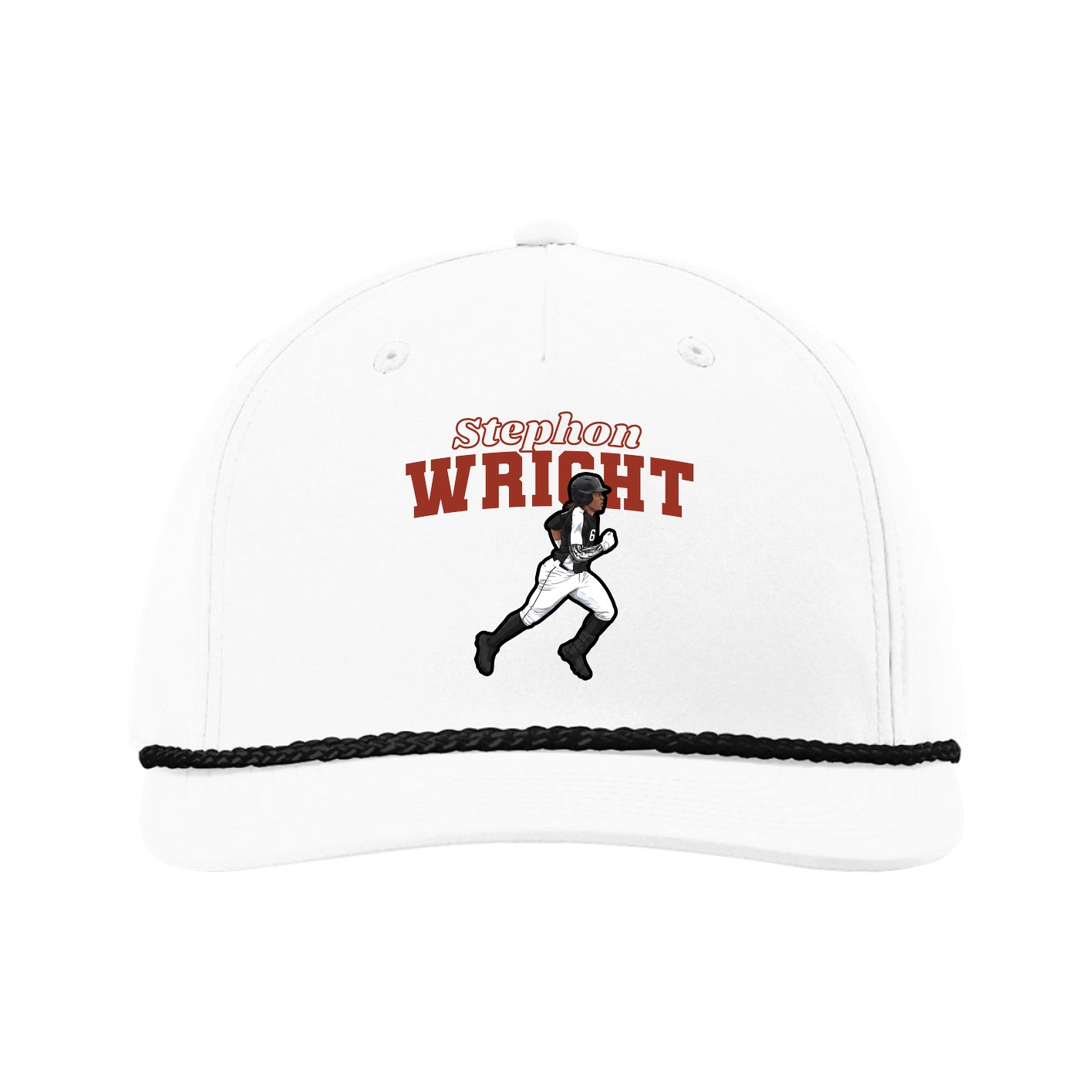 Five-Panel Classic Rope Cap — Name Arch in White