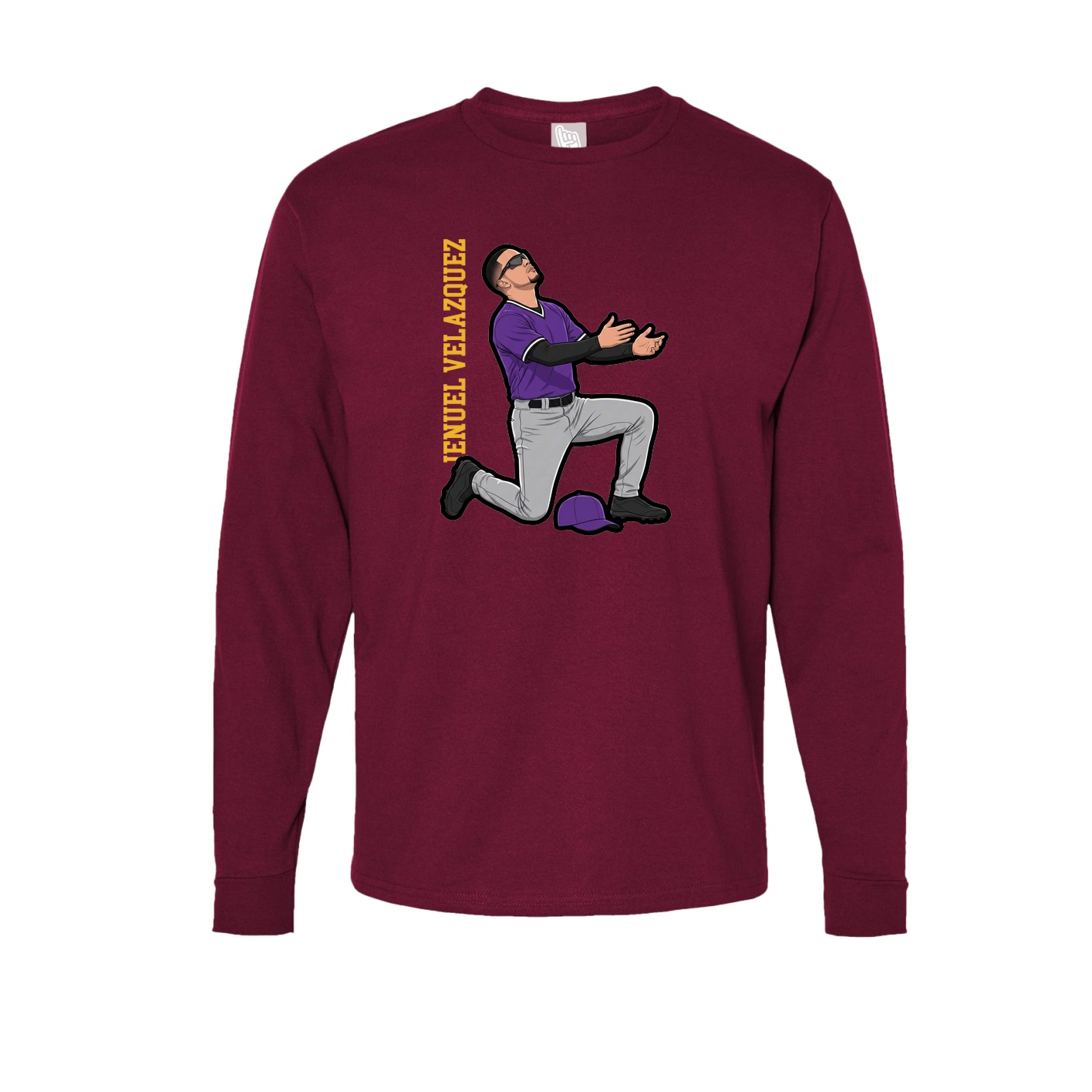 Long Sleeve Tee — Name Vertical in Cardinal