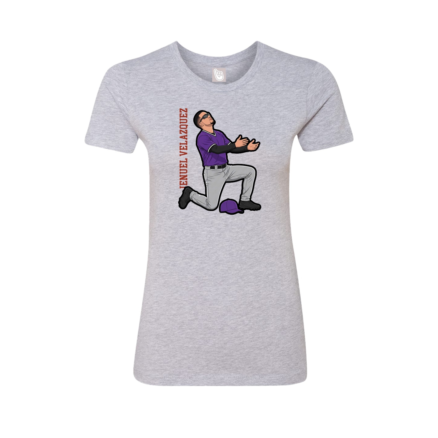 Fitted Women's Tee — Name Vertical in Grey