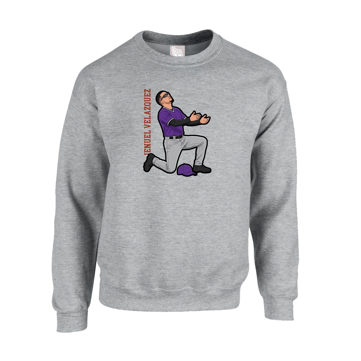 Fleece Crew — Name Vertical in Grey