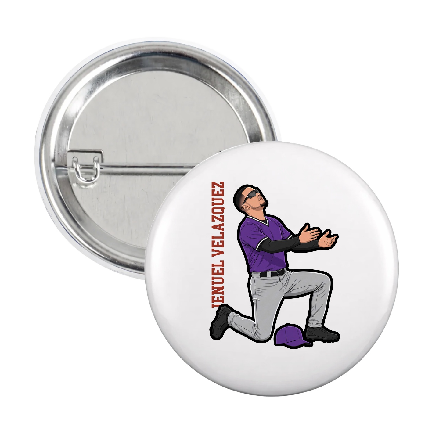 Game Day Button — Name Vertical in White