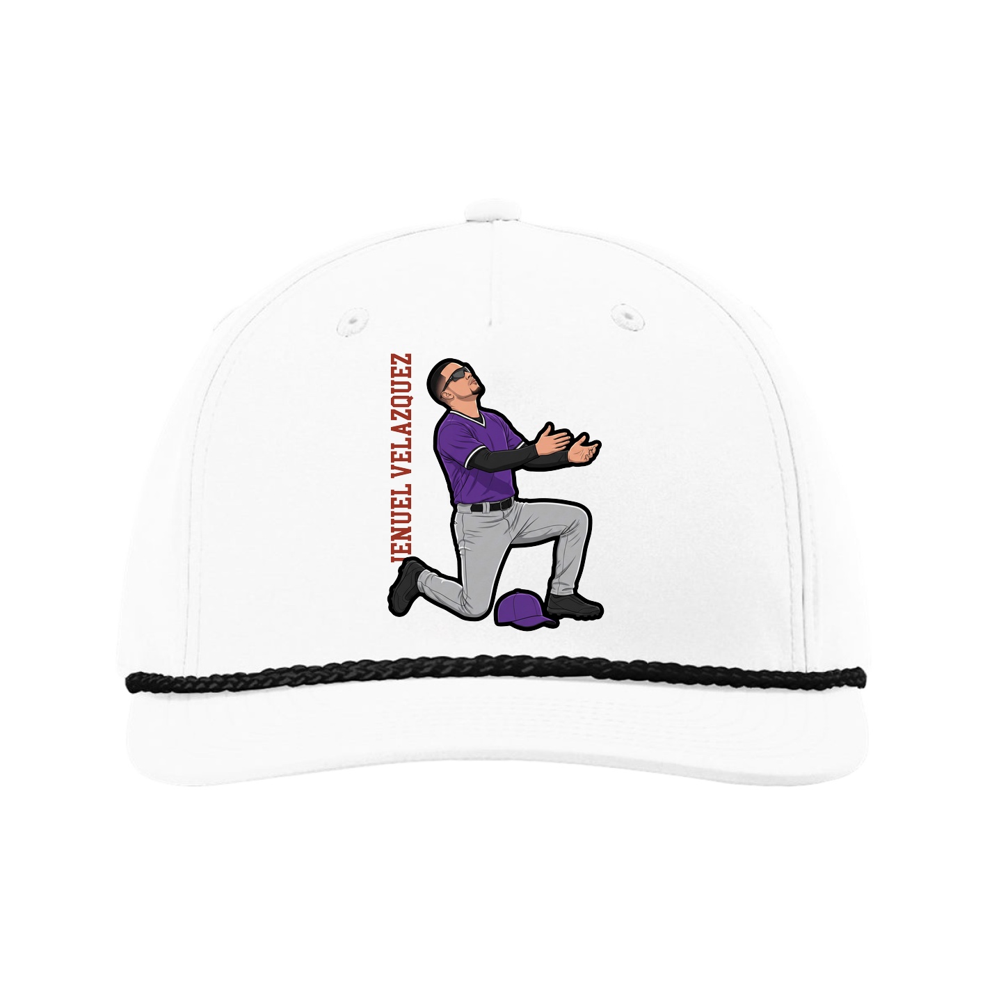 Five-Panel Classic Rope Cap — Name Vertical in White