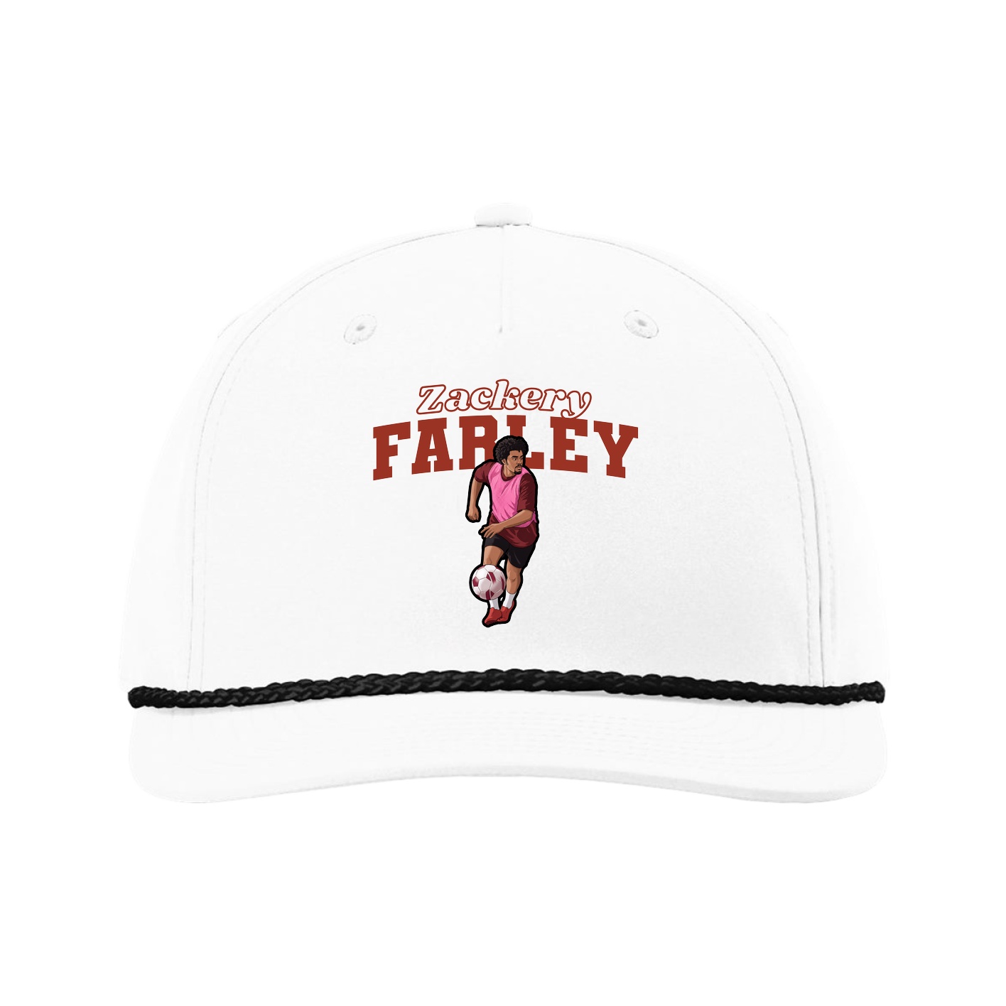 Five-Panel Classic Rope Cap — Name Arch in White