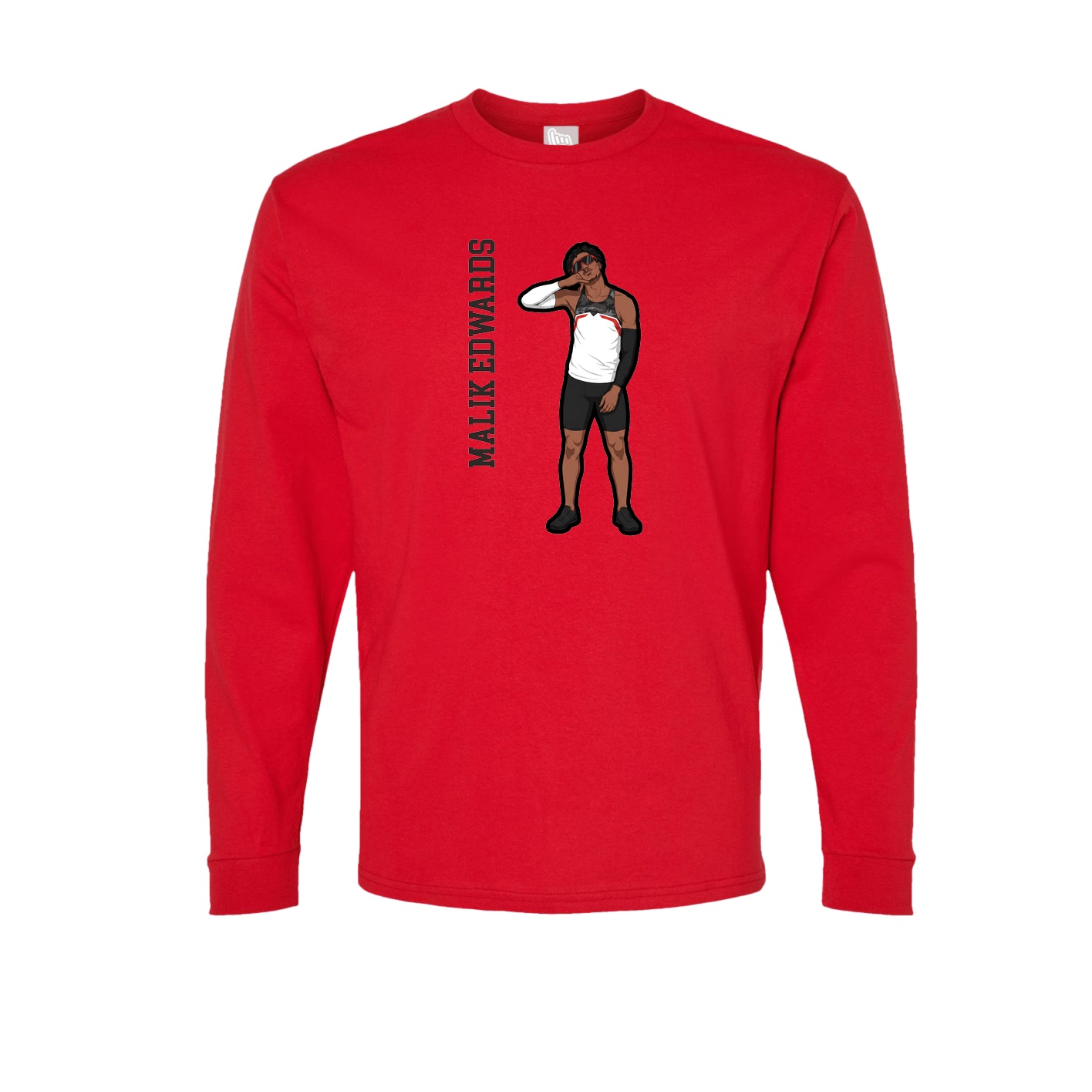 Long Sleeve Tee — Name Vertical in Red