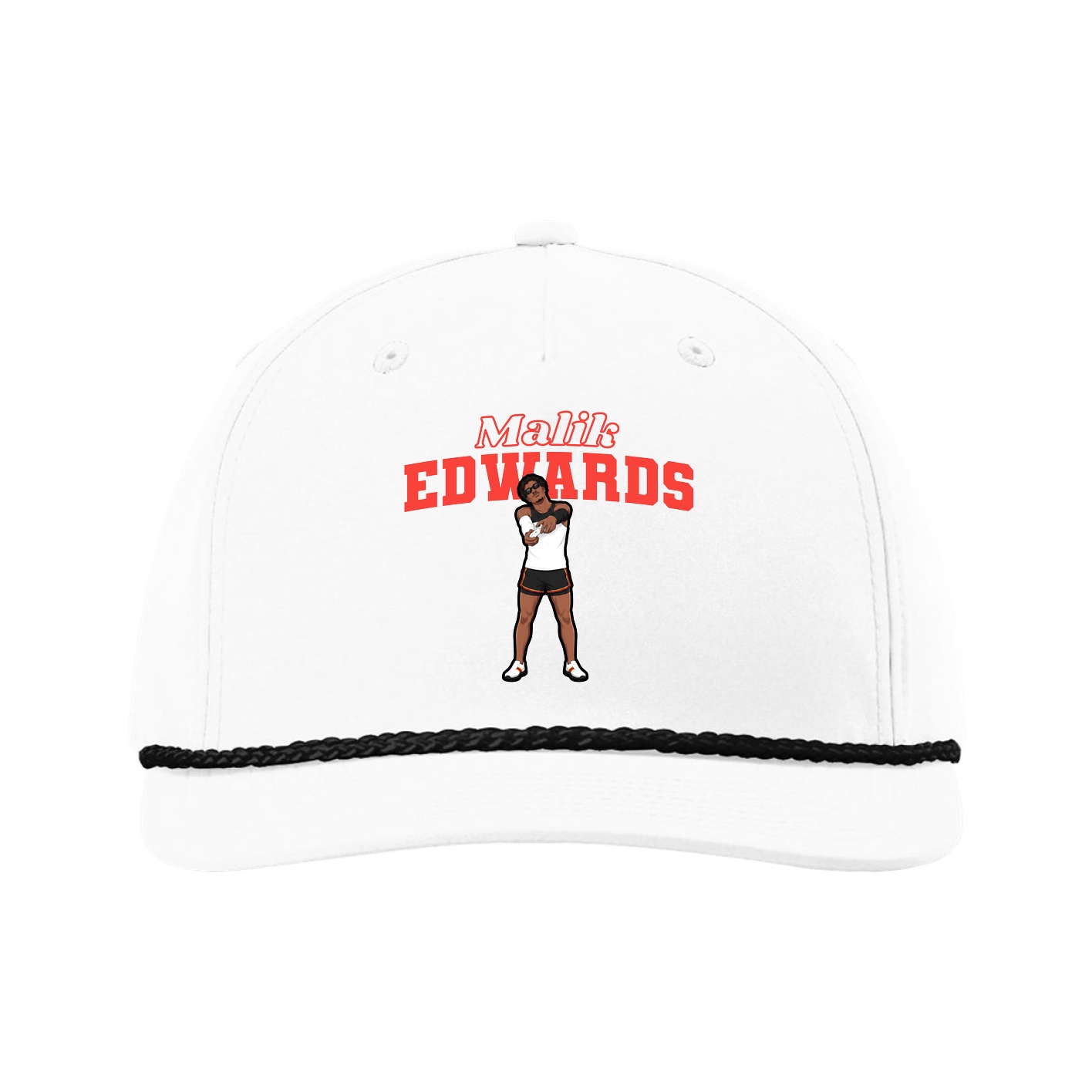 Five-Panel Classic Rope Cap — Name Arch in White